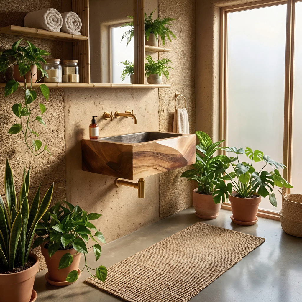 Handcrafted Wall Mounted Wooden Bathroom Sink For Bathroom Decor