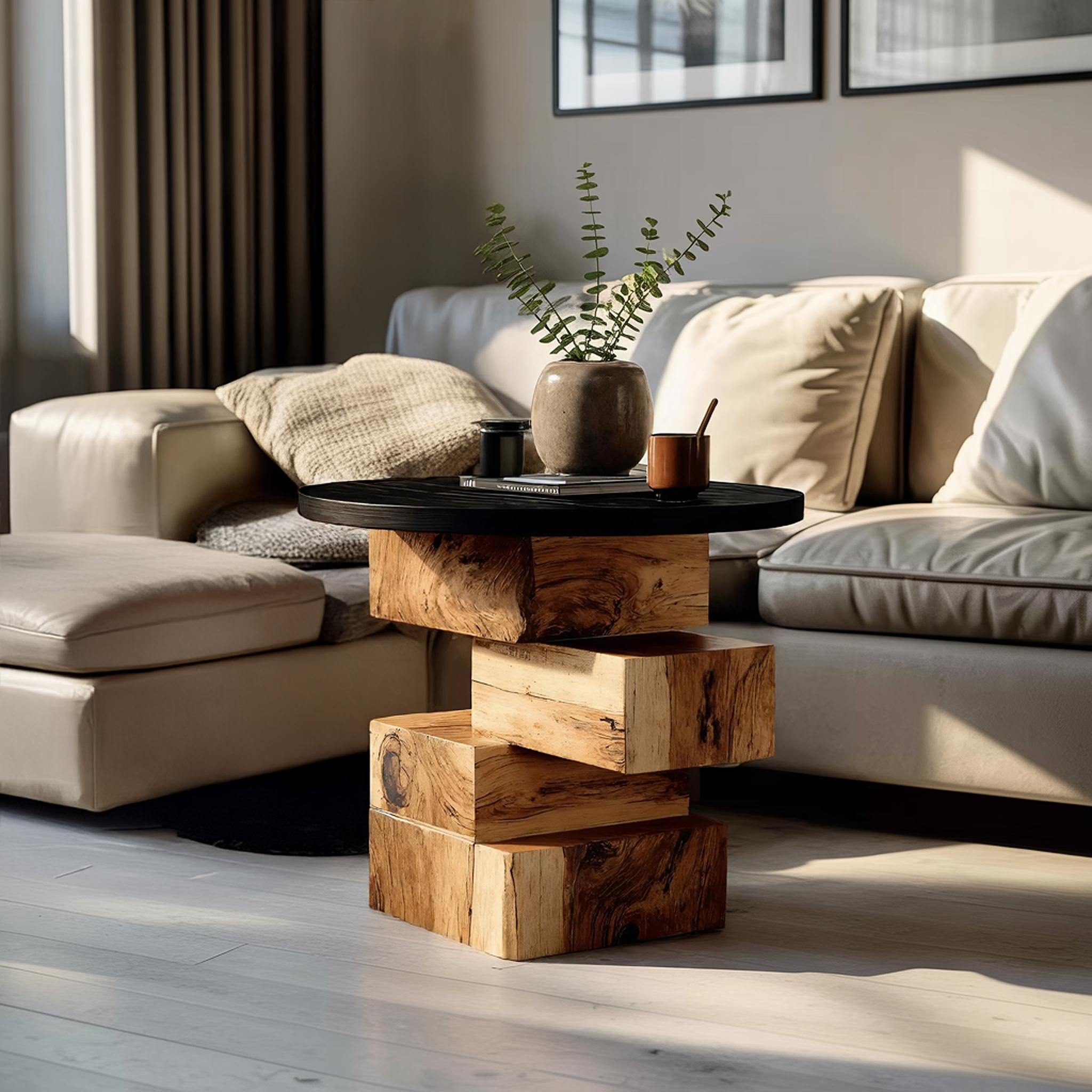 Handcrafted Wooden Side Table For Boho Furniture Styling