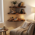Farmhouse Solid Wood Corner Shelf For Bedroom Decor And Storage