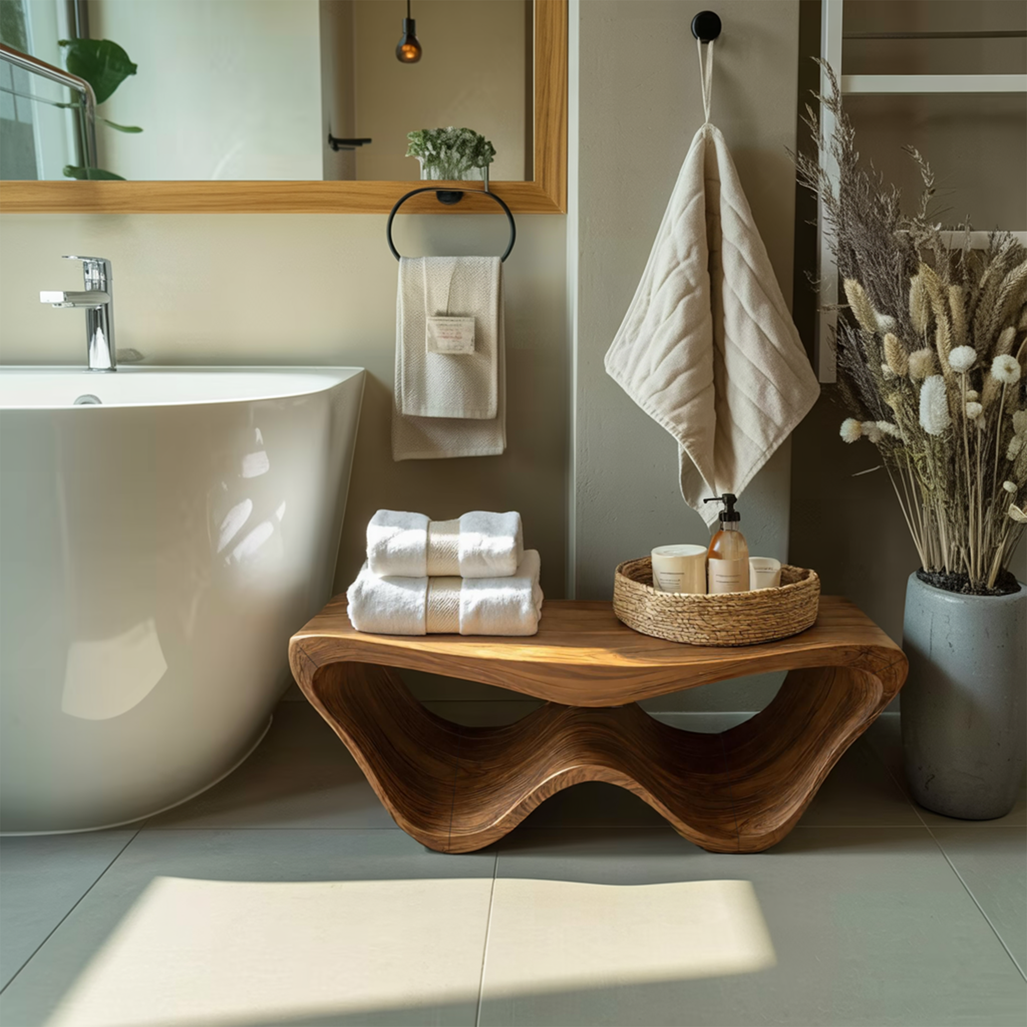 Organic Shower Bench With Storage For Bathroom