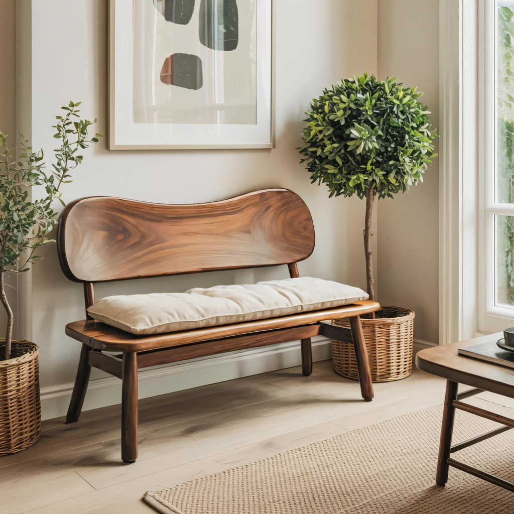 Modern Bench With Curved Backrest For Bedroom