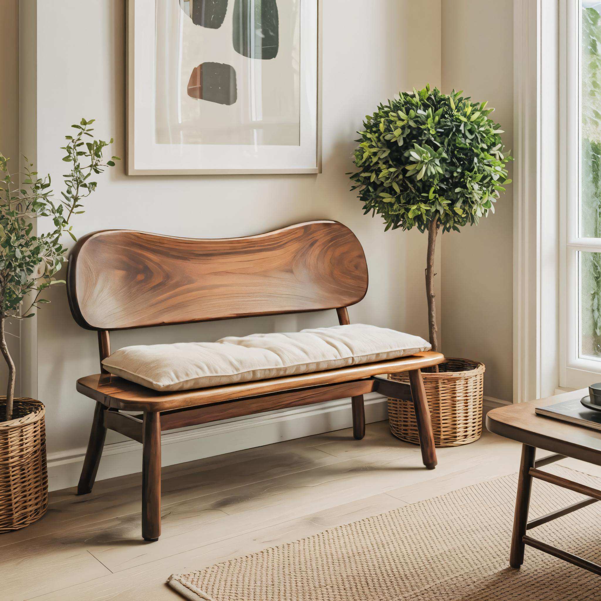 Modern Bench With Curved Backrest For Bedroom