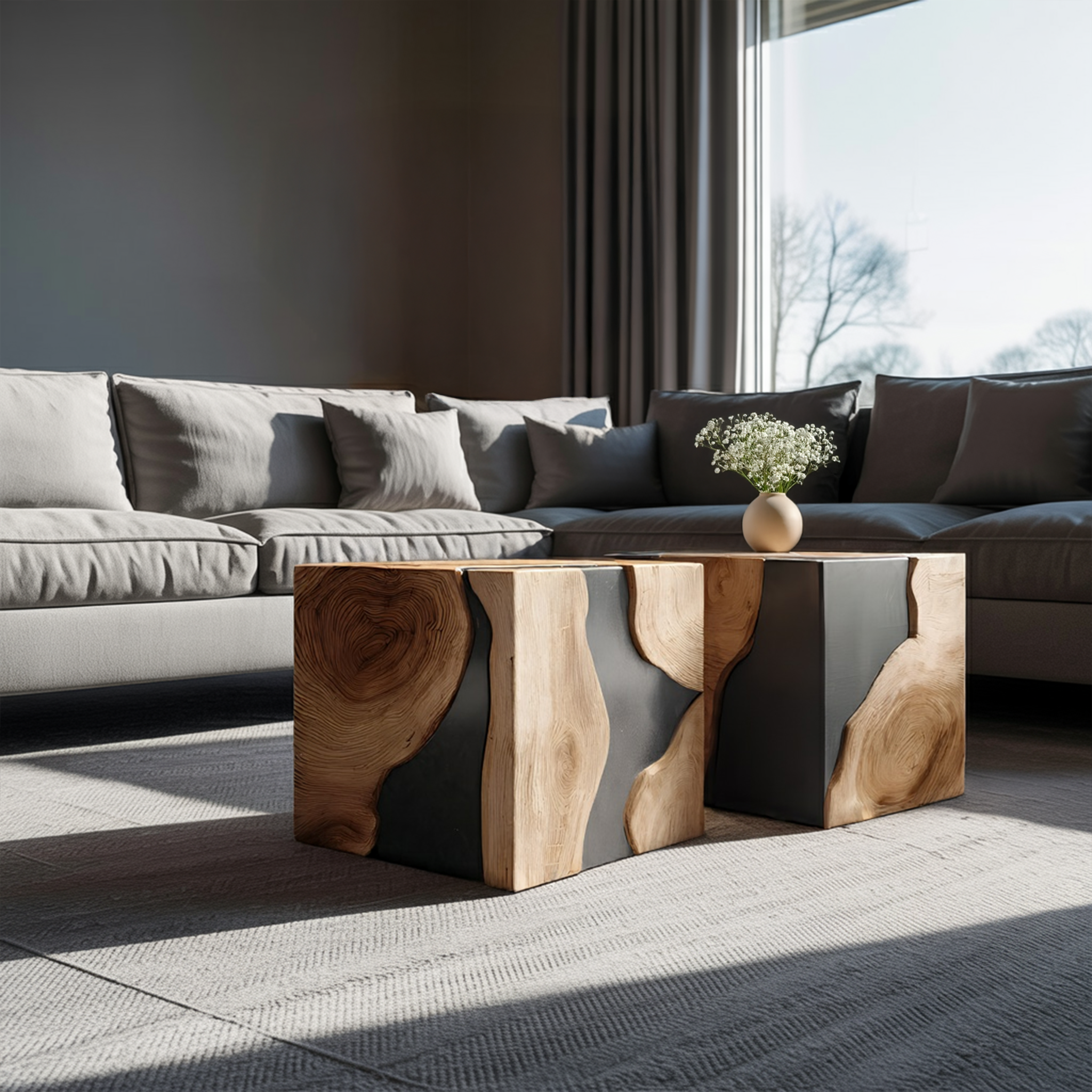 Mid Century Solid Wood Cube Coffee Table For Home Decor