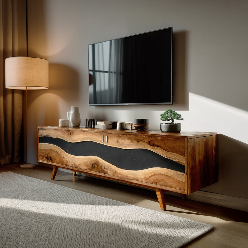 Mid Century Handmade Wooden TV Stand For Decor
