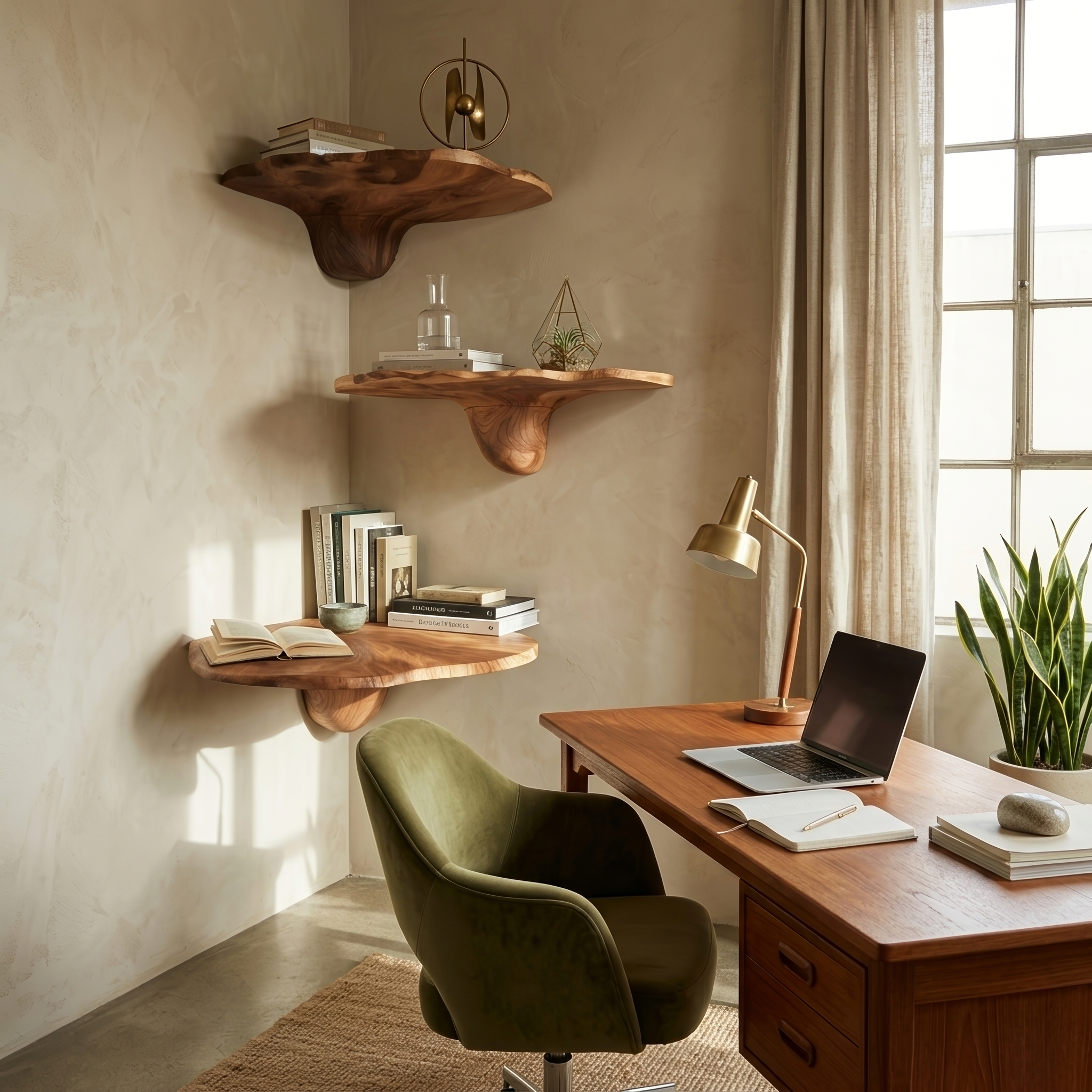Farmhouse Wooden Live Edge Mushroom Shelf For Living Room Interior Decor