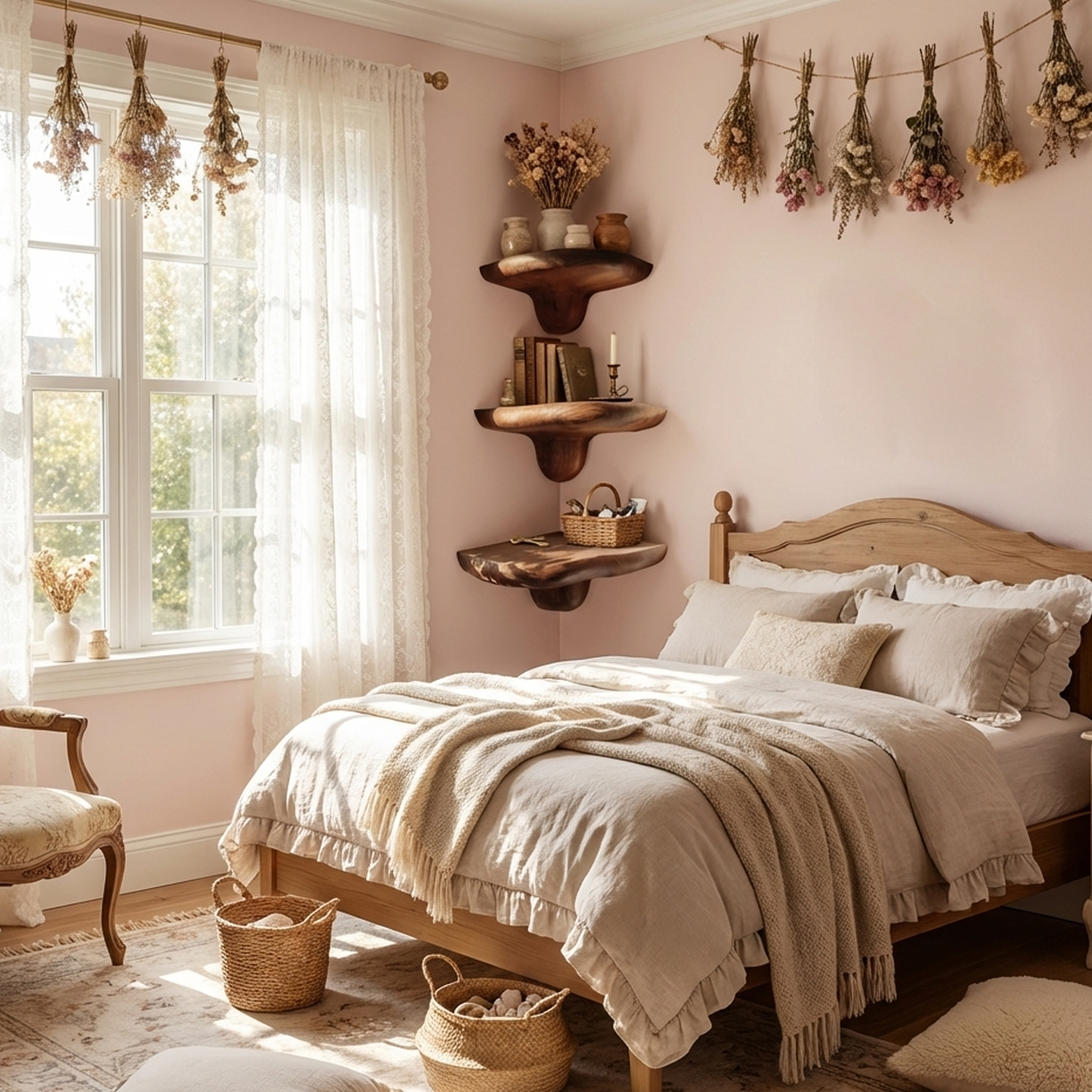 Farmhouse Handcrafted Wooden Mushroom Shelf For Entryway Design