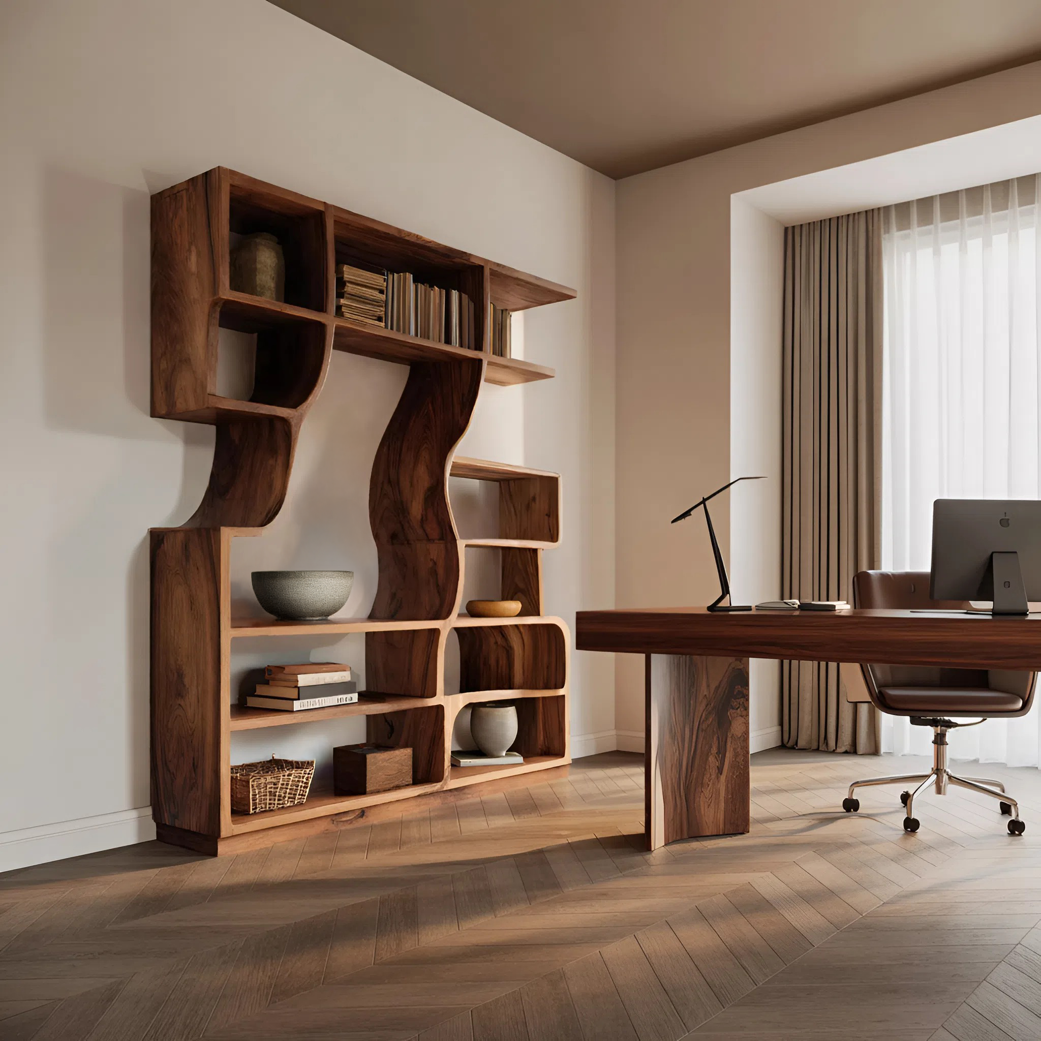Artisan Carved Bookshelf For Modern Interior