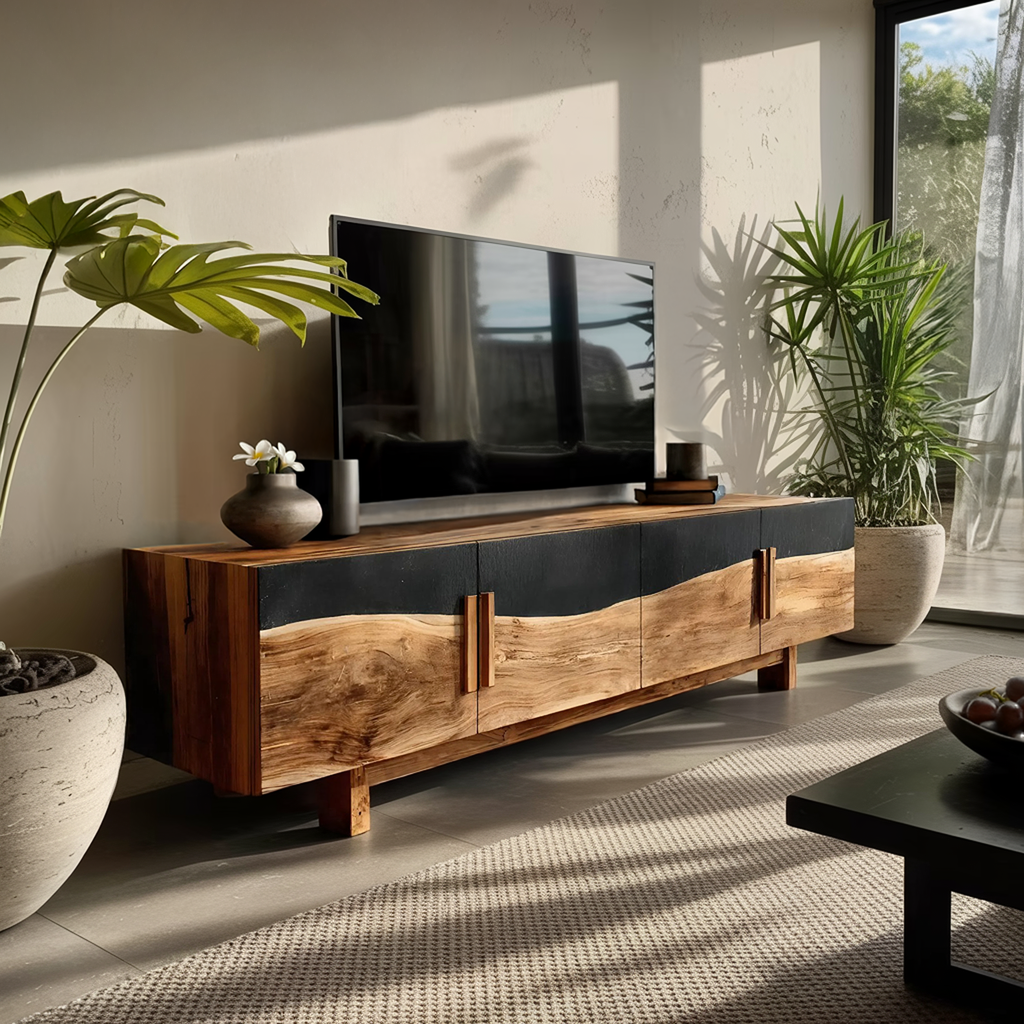 Mid Century Natural Wood Entertainment Unit For Decor