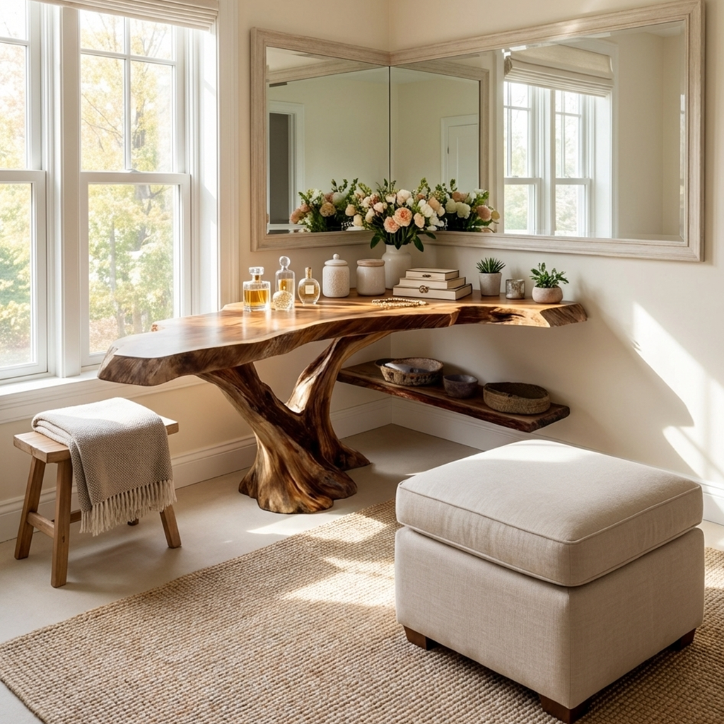 Handcrafted Live Edge Console Table Organic Solid Wood For Home Decor