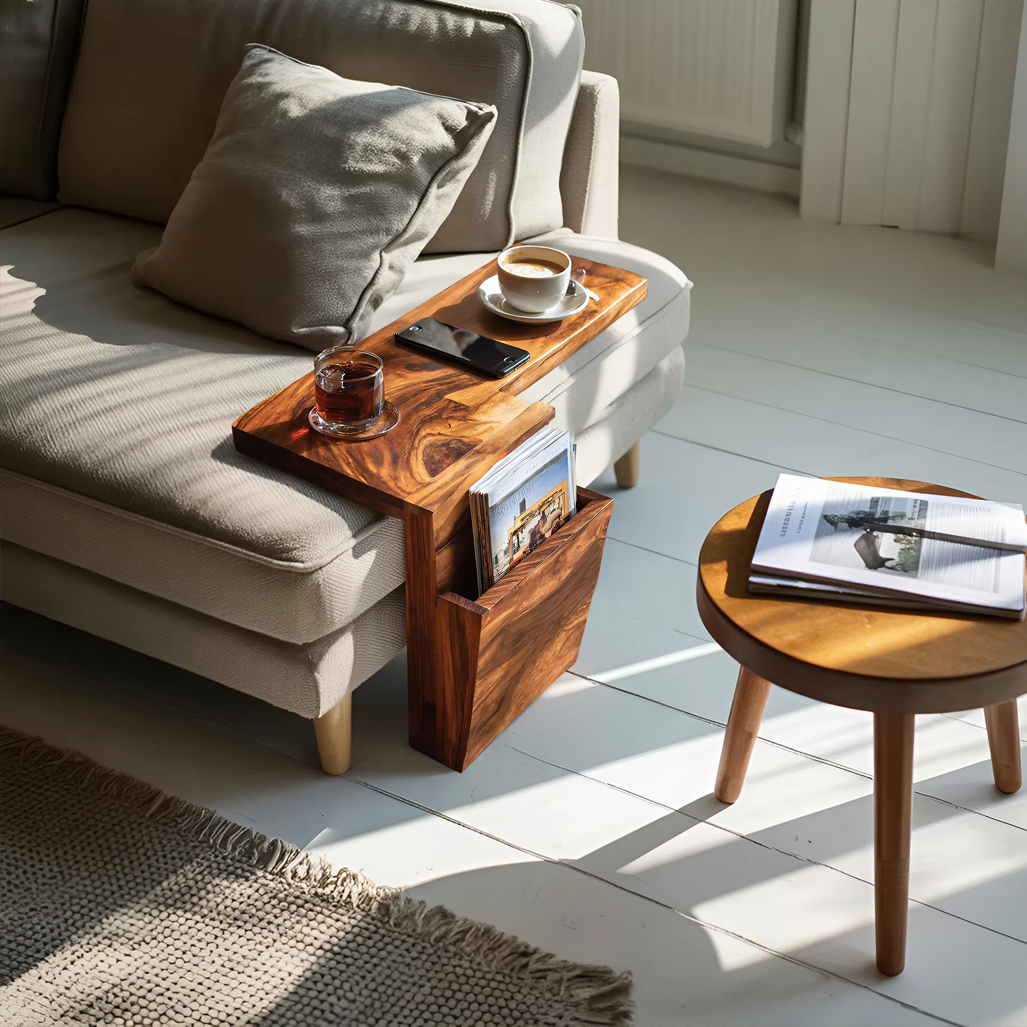 Live Edge Wooden Armrest For Elegant Sofa Decoration