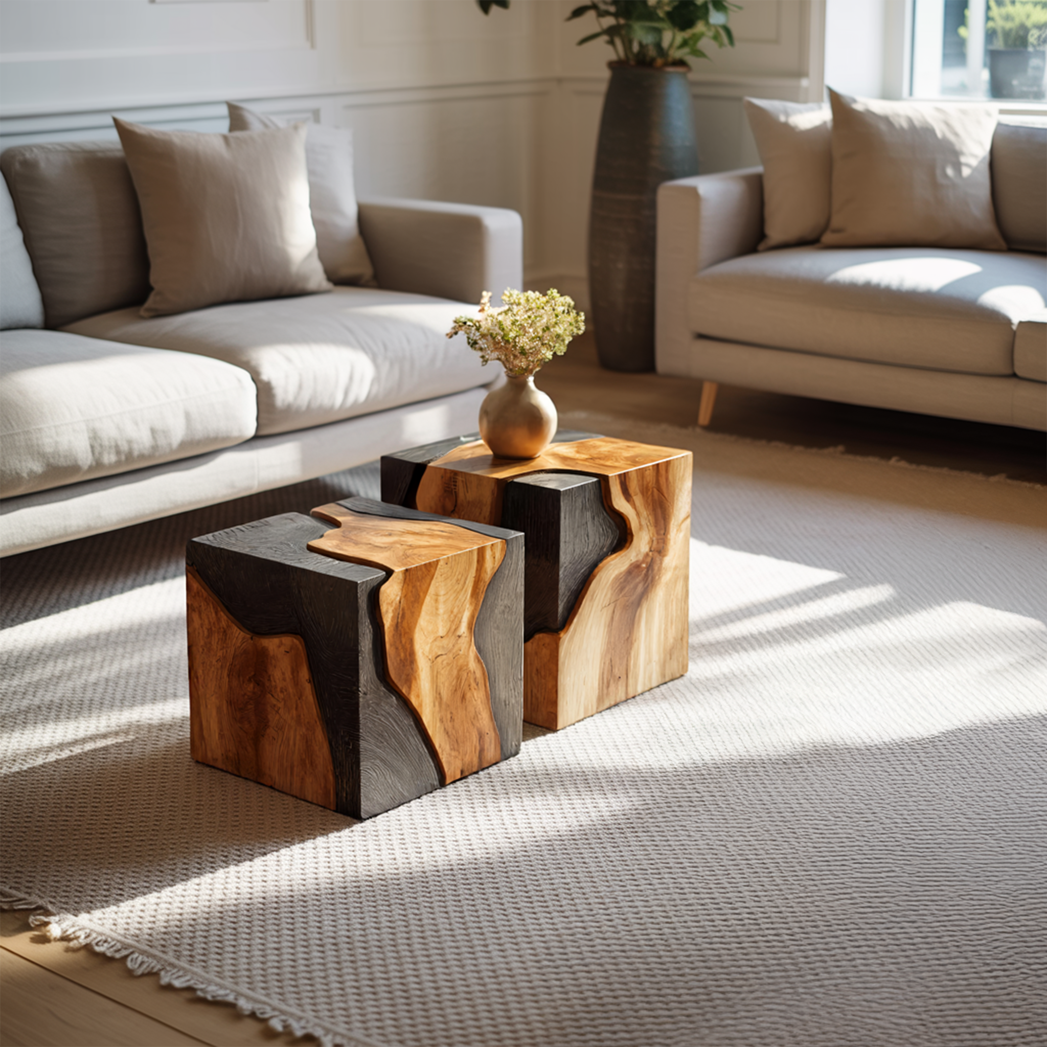 Handcrafted Low Wooden Coffee Table For Unique Living Room