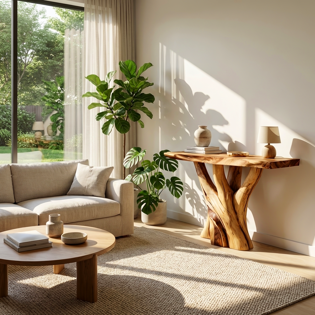 Handcrafted Solid Wood Console Table Sculptural Live Edge For Living Room