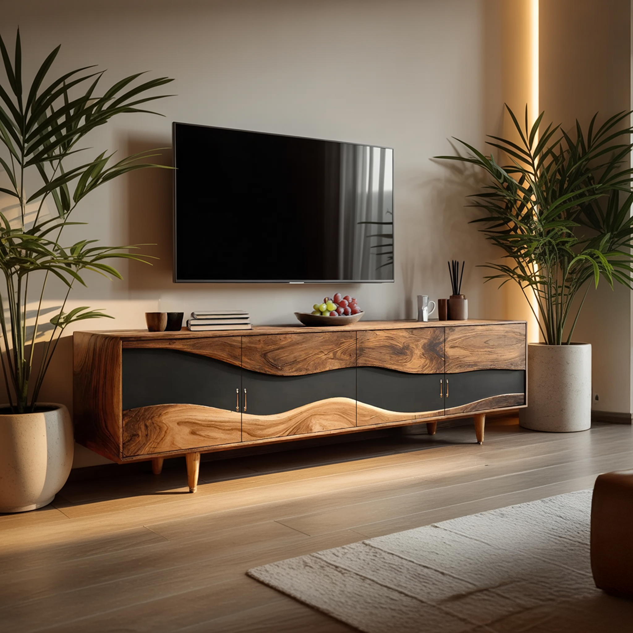 Mid Century Live Edge TV Cabinet For Luxury Living