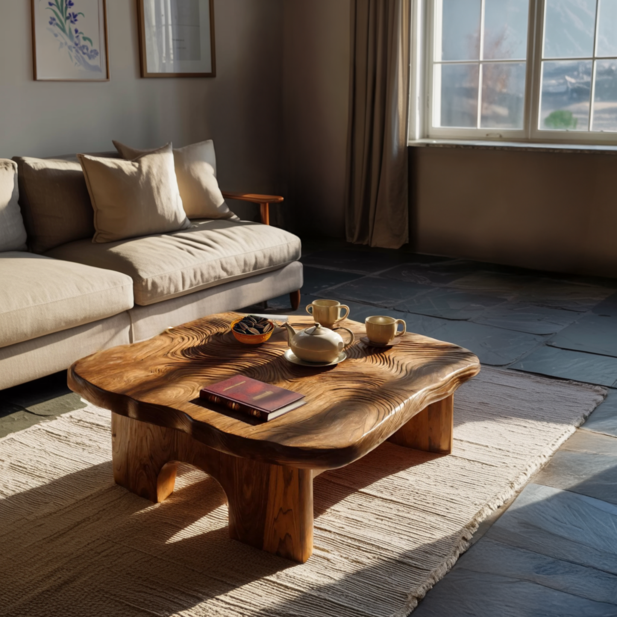 Modern Irregular Live Edge Coffee Table For Living Room Decor