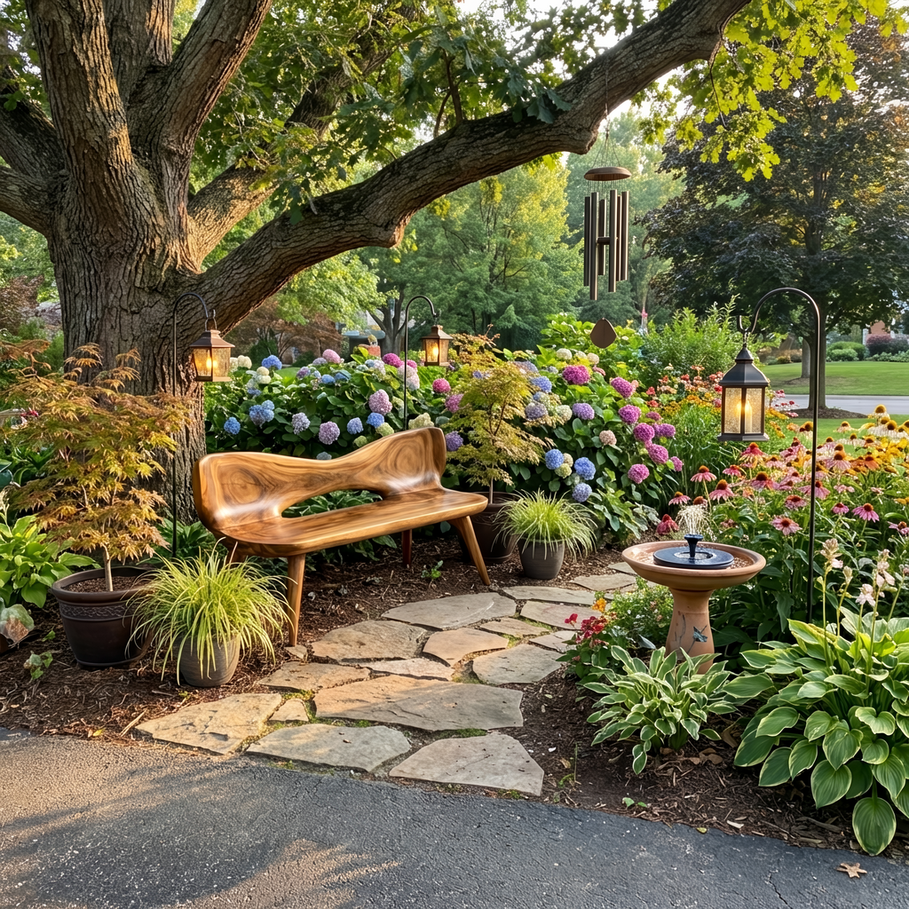 Mid Century Artistic Wooden Bench For Patio Setup
