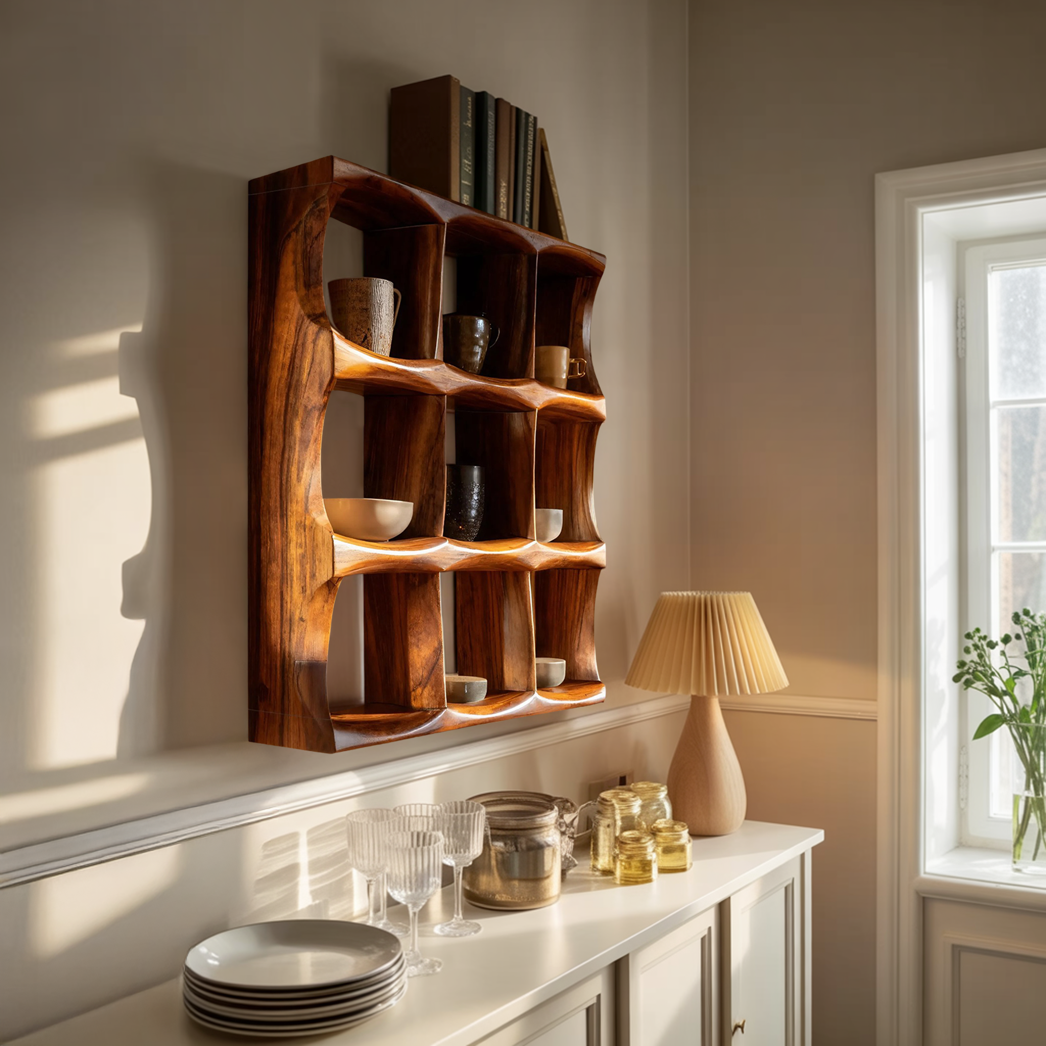 Mid Century Kitchen Wall Shelf For Cozy Cooking Space