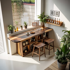 Curved Wood Bar Table With Storage For Kitchen Or Dining Area
