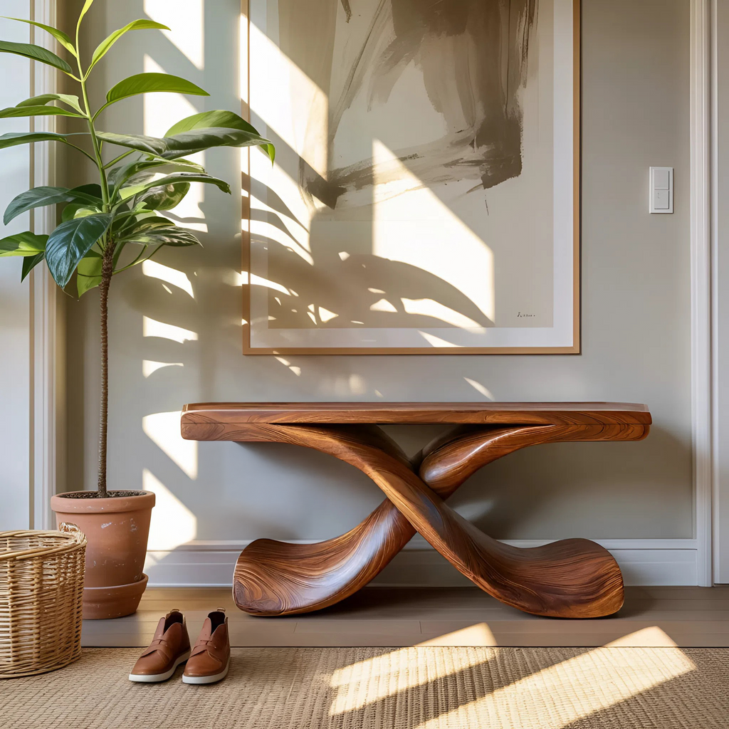 Modern Sculptural Console Table With Twisted Base For Living Room