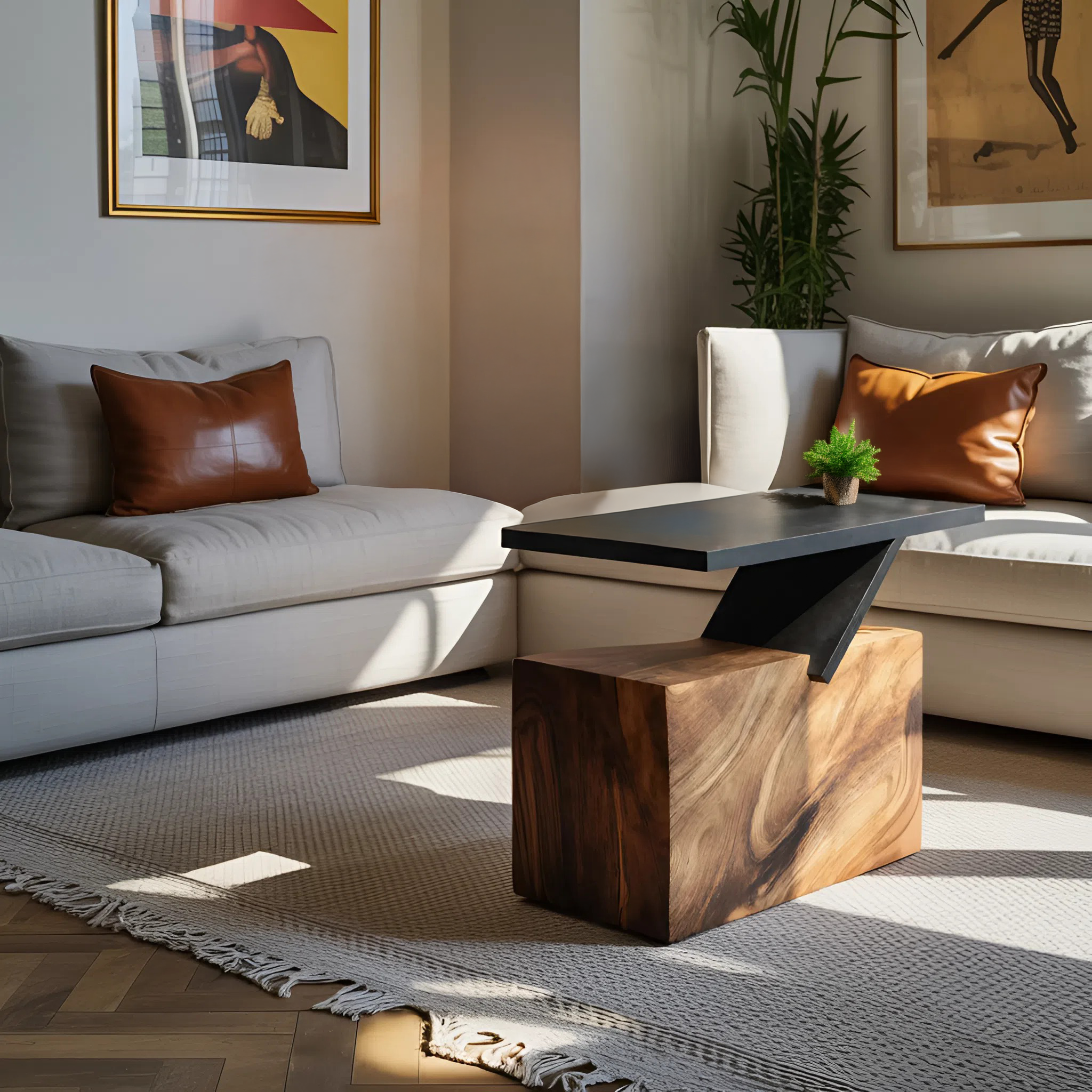 Mid Century Wooden Side Table For Living Room Accent Decor