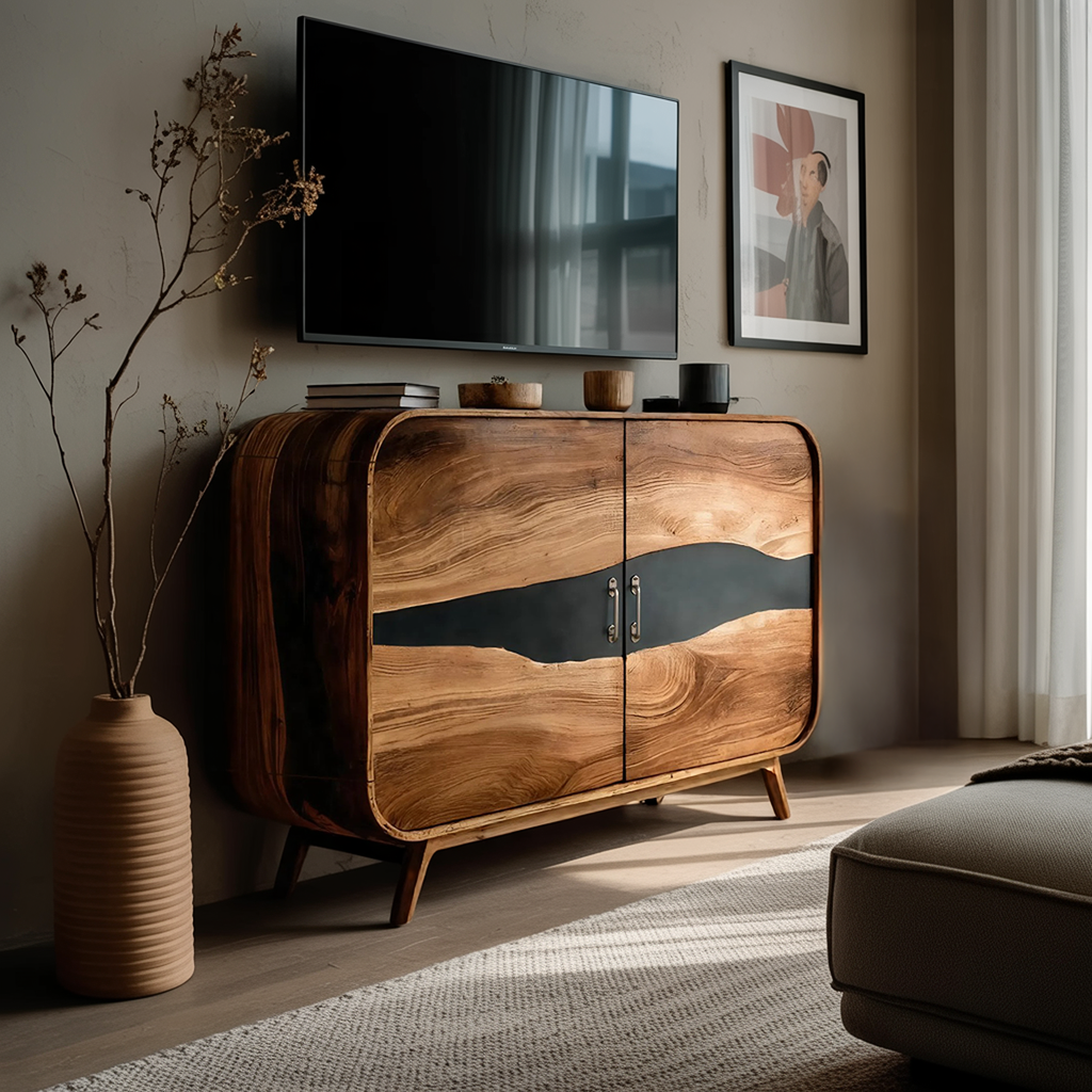 Farmhouse Live Edge Media Console For Entryway Decor