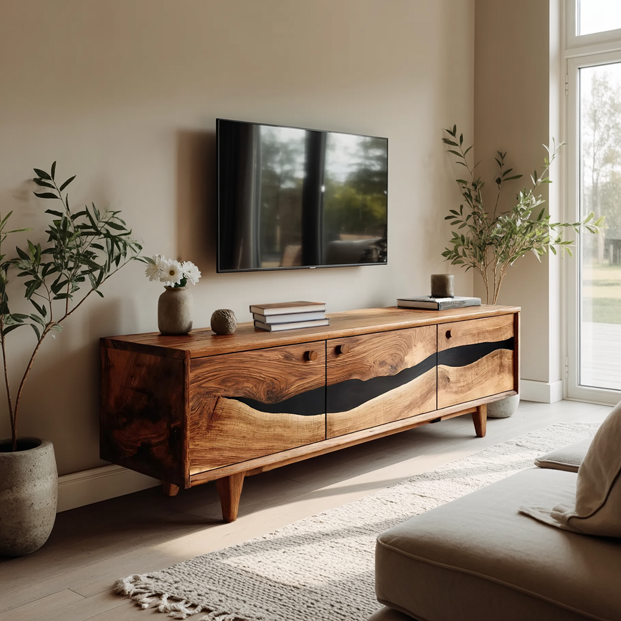 Handcrafted Wooden Console For Living Room Setup