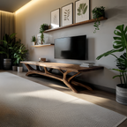 Modern Wooden Live Edge TV Console For Entryway And Living Room