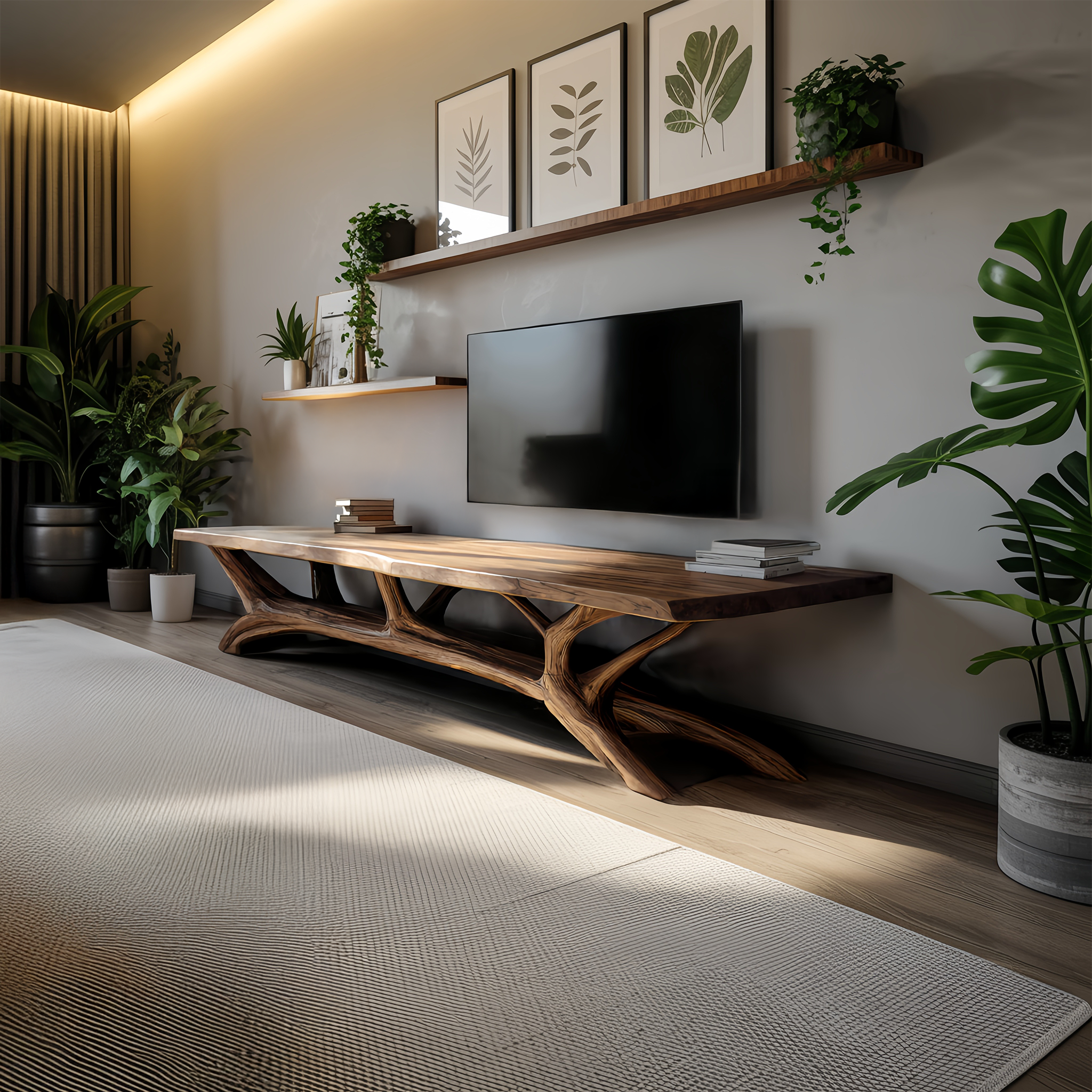 Modern Wooden Live Edge TV Console For Entryway And Living Room