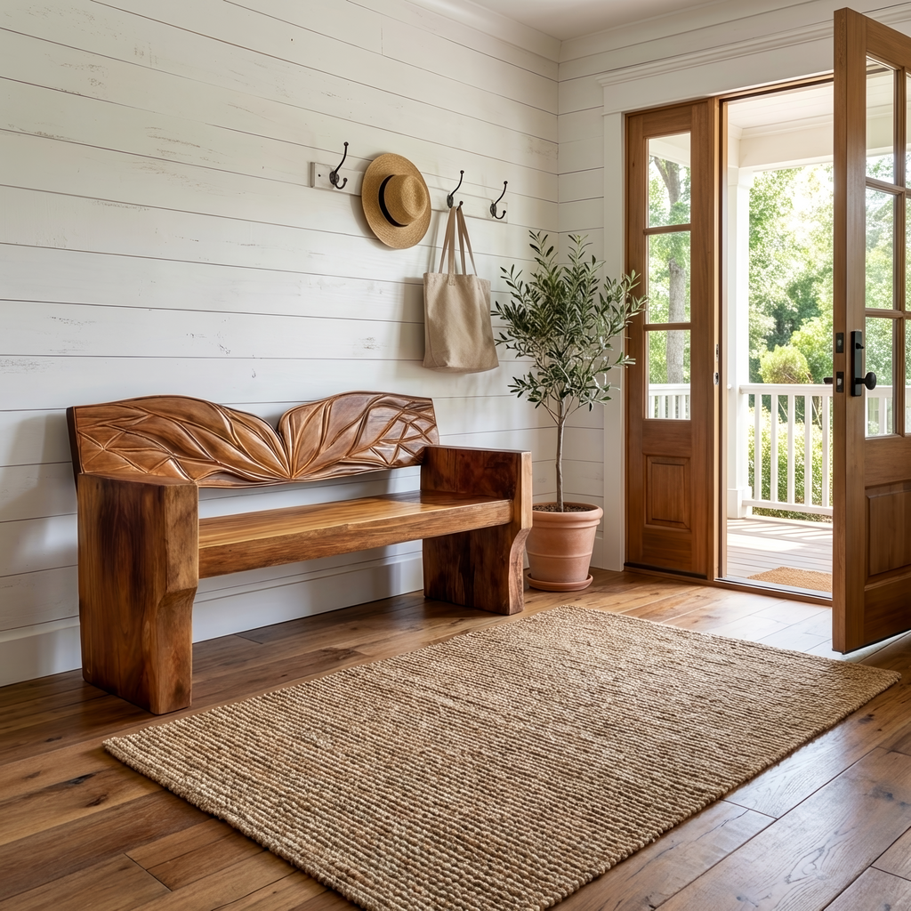 Solid Wood Entryway Bench For Natural Style Home Decor