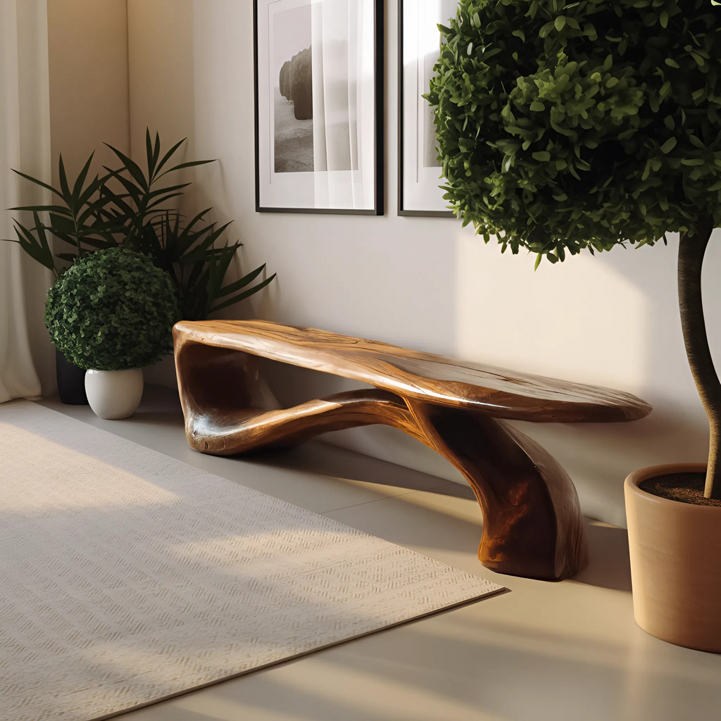 Handcrafted Organic Form Bench For Entryway