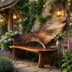 Outdoor Bench With Wing Inspired Carved Backrest For Garden