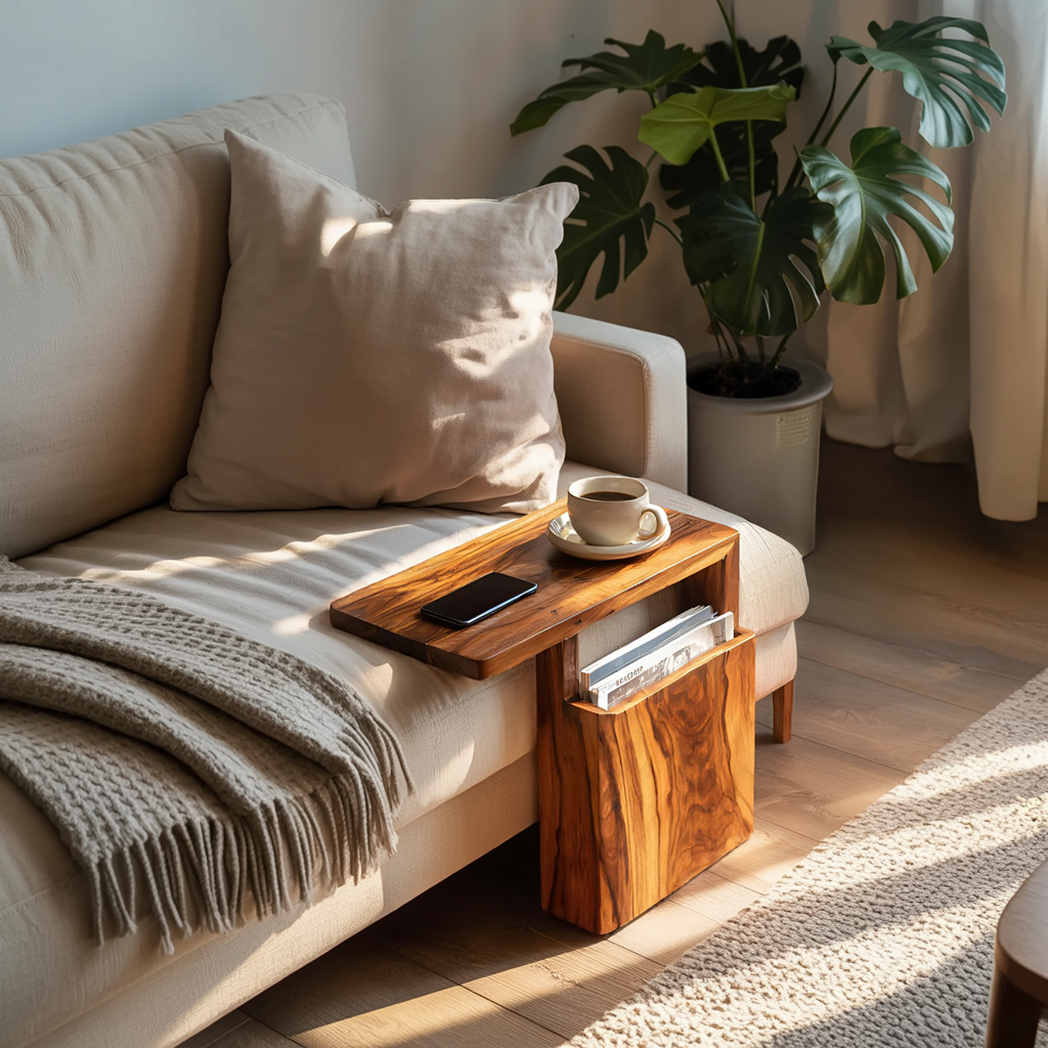 Rustic Wooden Armrest For Warm Living Room Design