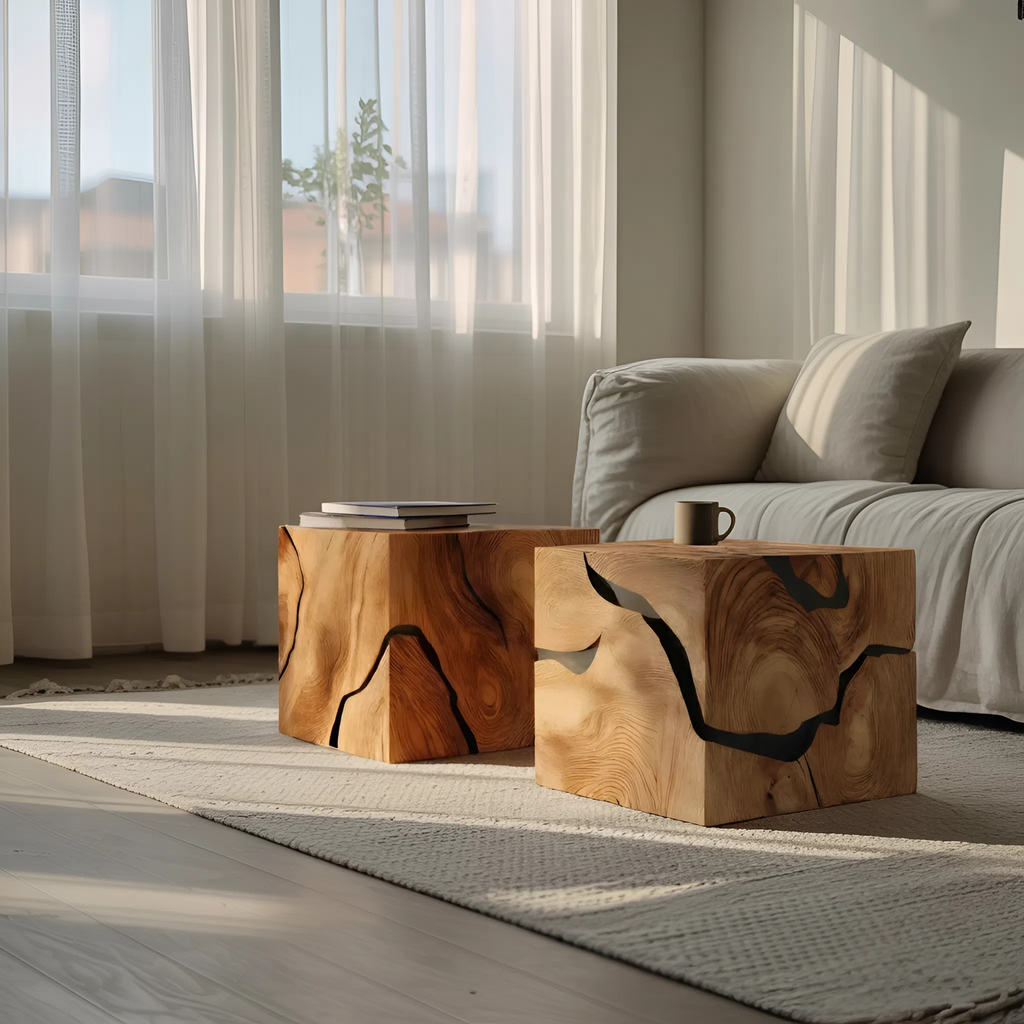 Handcrafted Wooden Cube Coffee Table For Rustic Decor