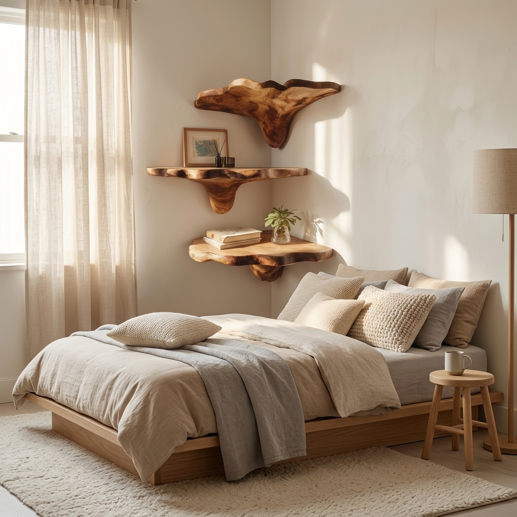 Handcrafted Wooden Live Edge Mushroom Shelf For Entryway Design