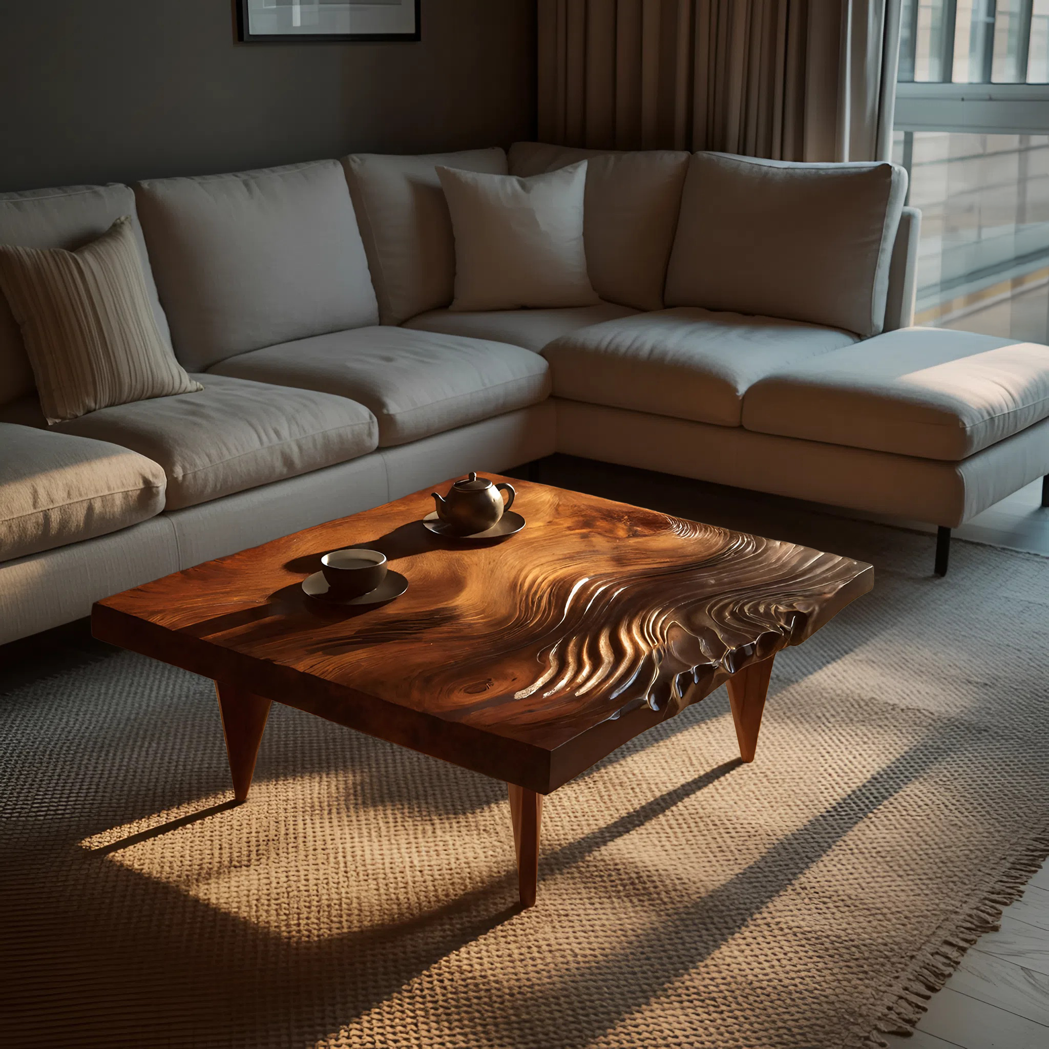 Farmhouse Solid Wood Irregular Coffee Table For Entryway