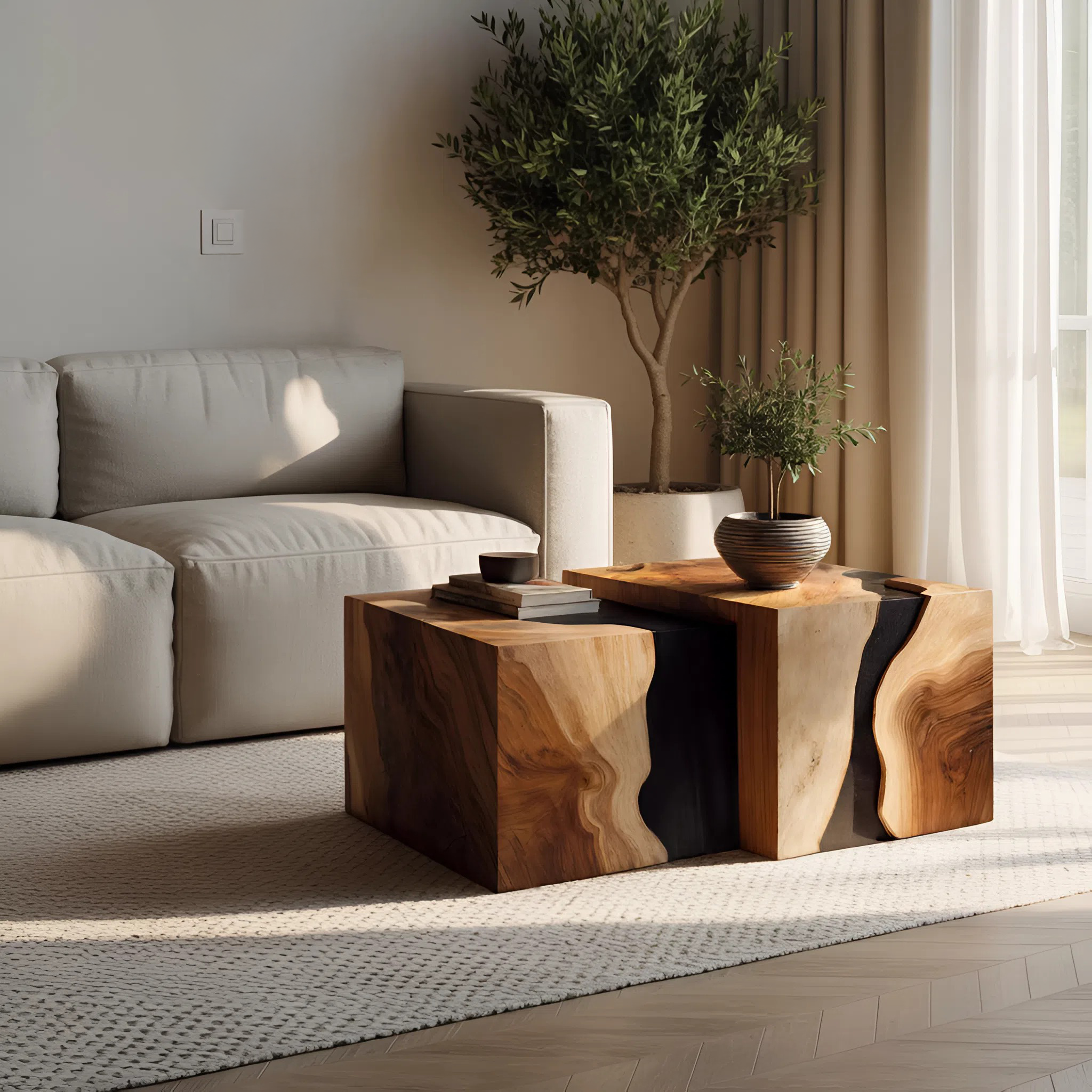 Modern Solid Wood Square Coffee Table For Living Room