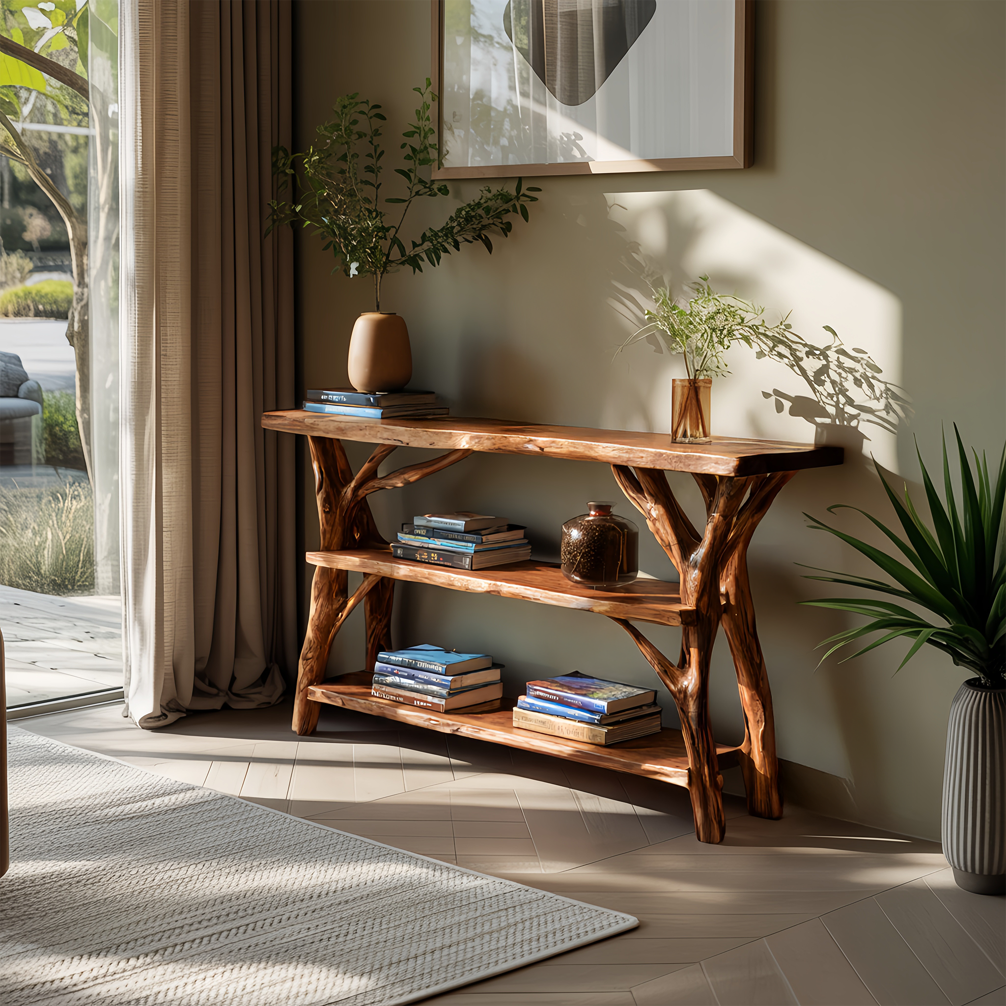 Farmhouse Wooden Live Edge Console Table For Rustic Living Room Decor