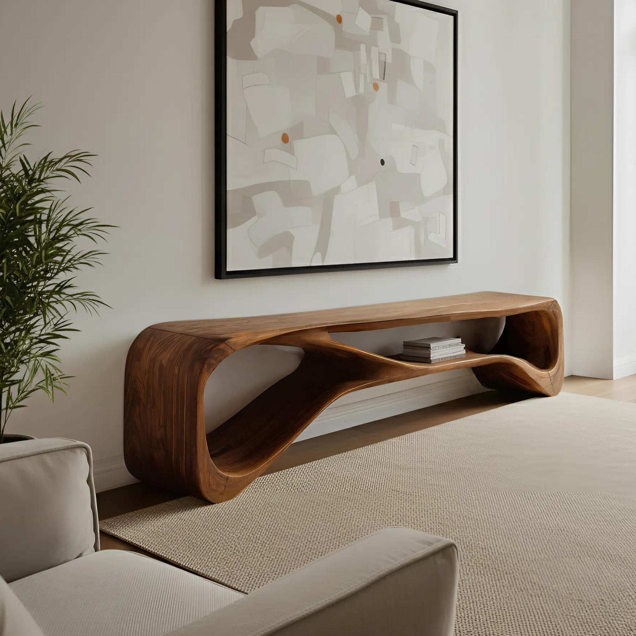 Handcrafted Bench Curved Design For Living Room