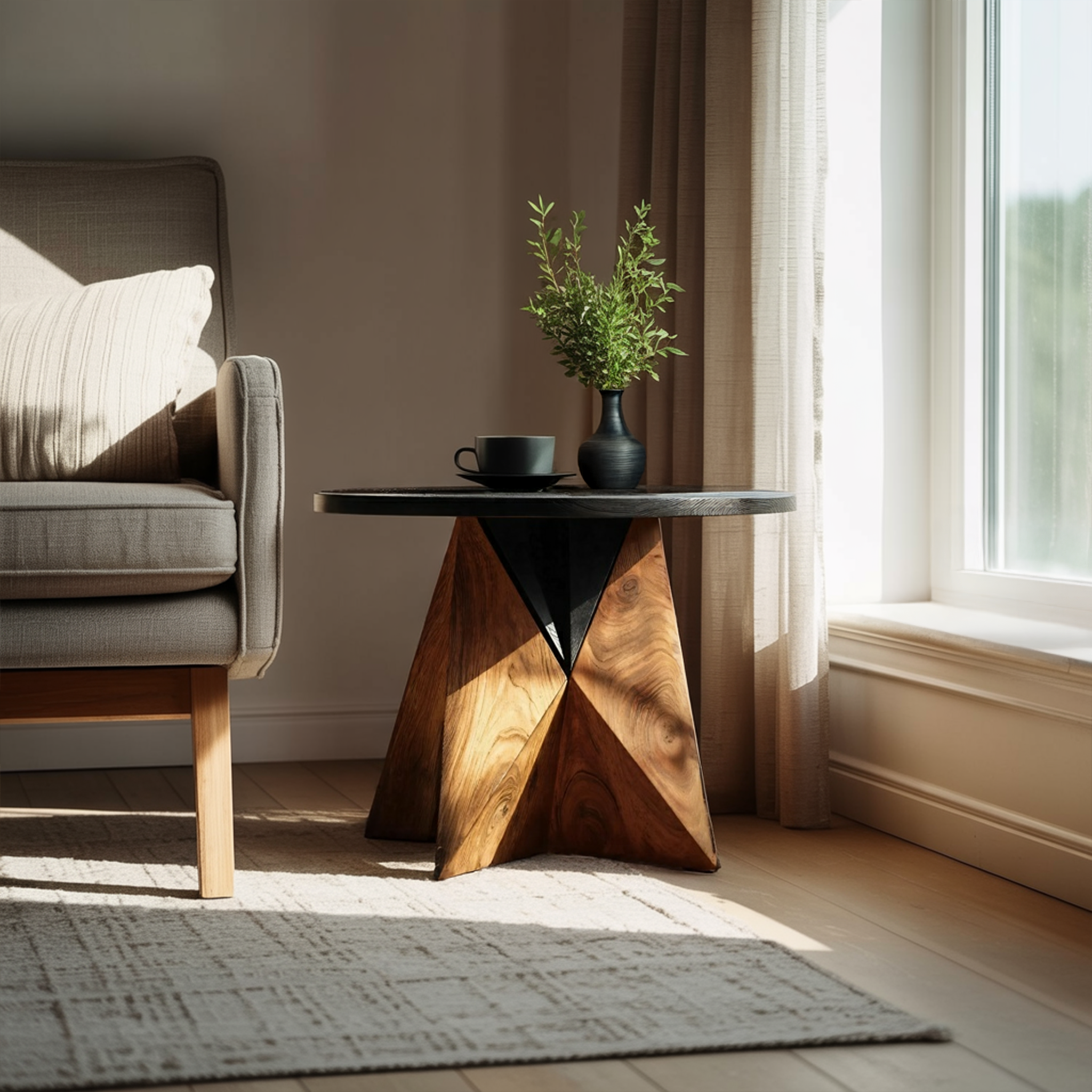 Mid Century Solid Wood End Table For Sofa Living Room