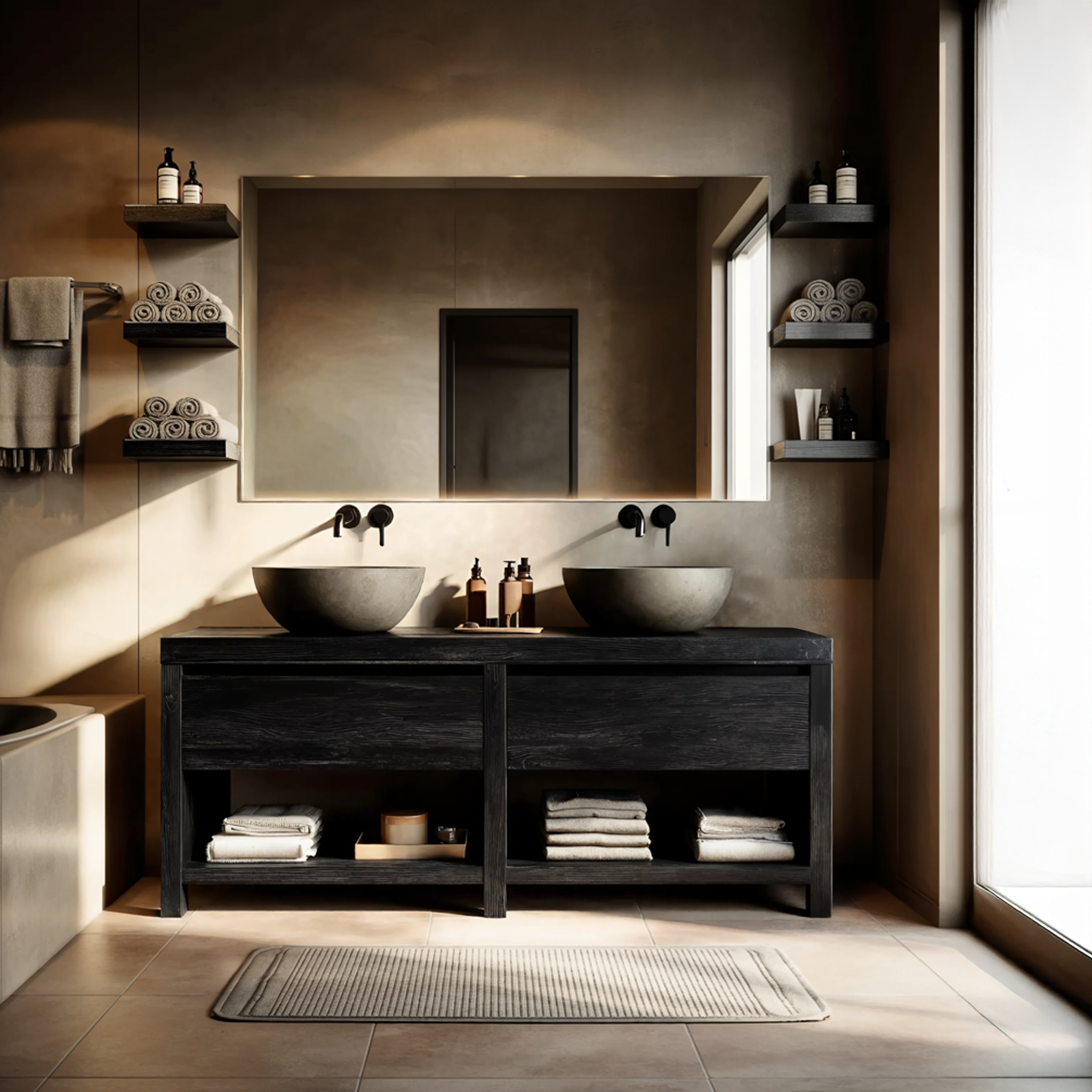 Luxury Bathroom Vanity With Open Shelf Storage For Bathroom