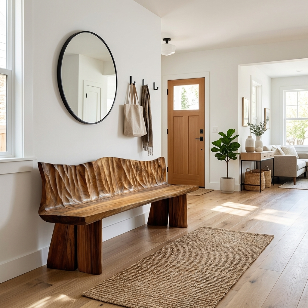 Natural Solid Wood Bench For Entryway And Living Space