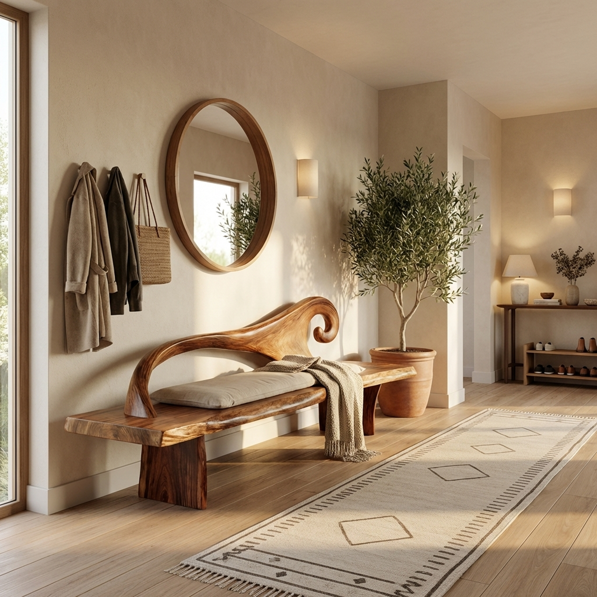 Natural Rustic Wood Entryway Bench For Home Hallway