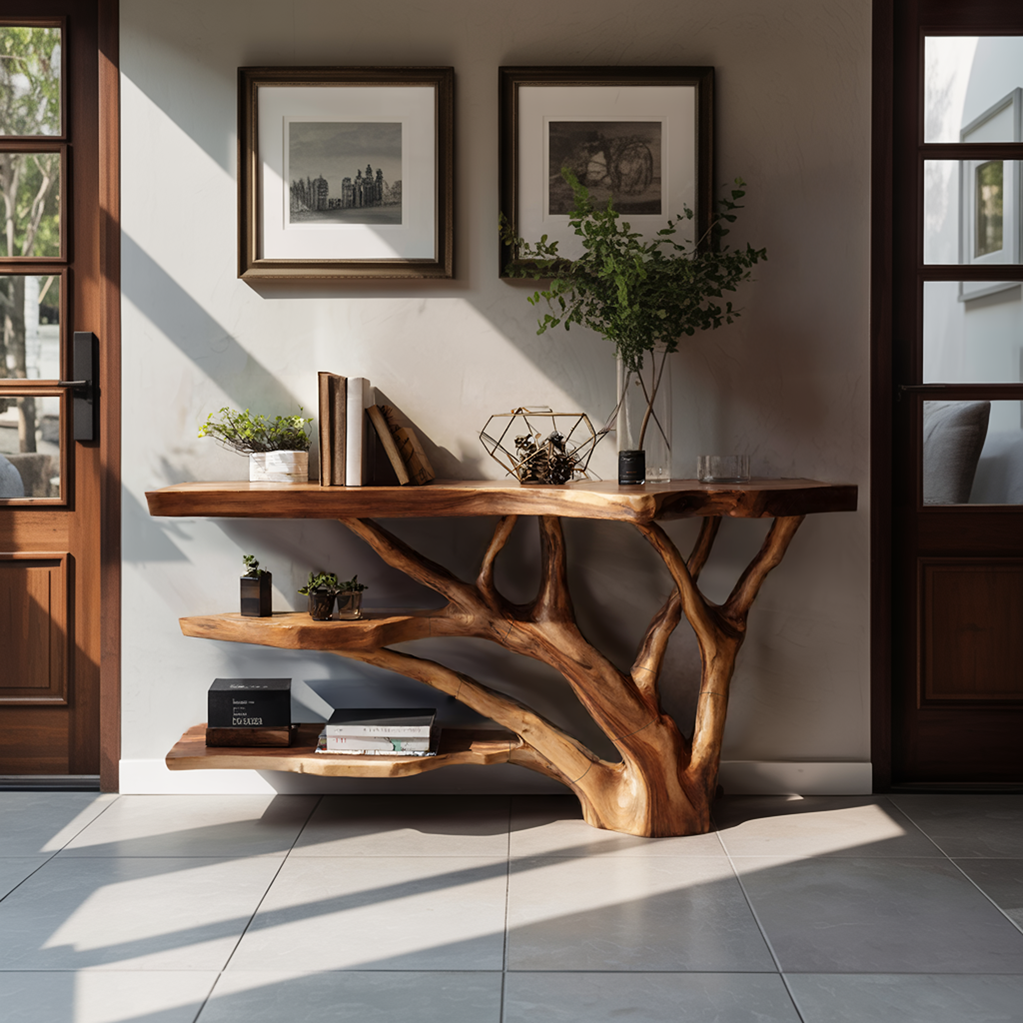 Mid Century Live Edge Entryway Table For Rustic Bedroom Furniture