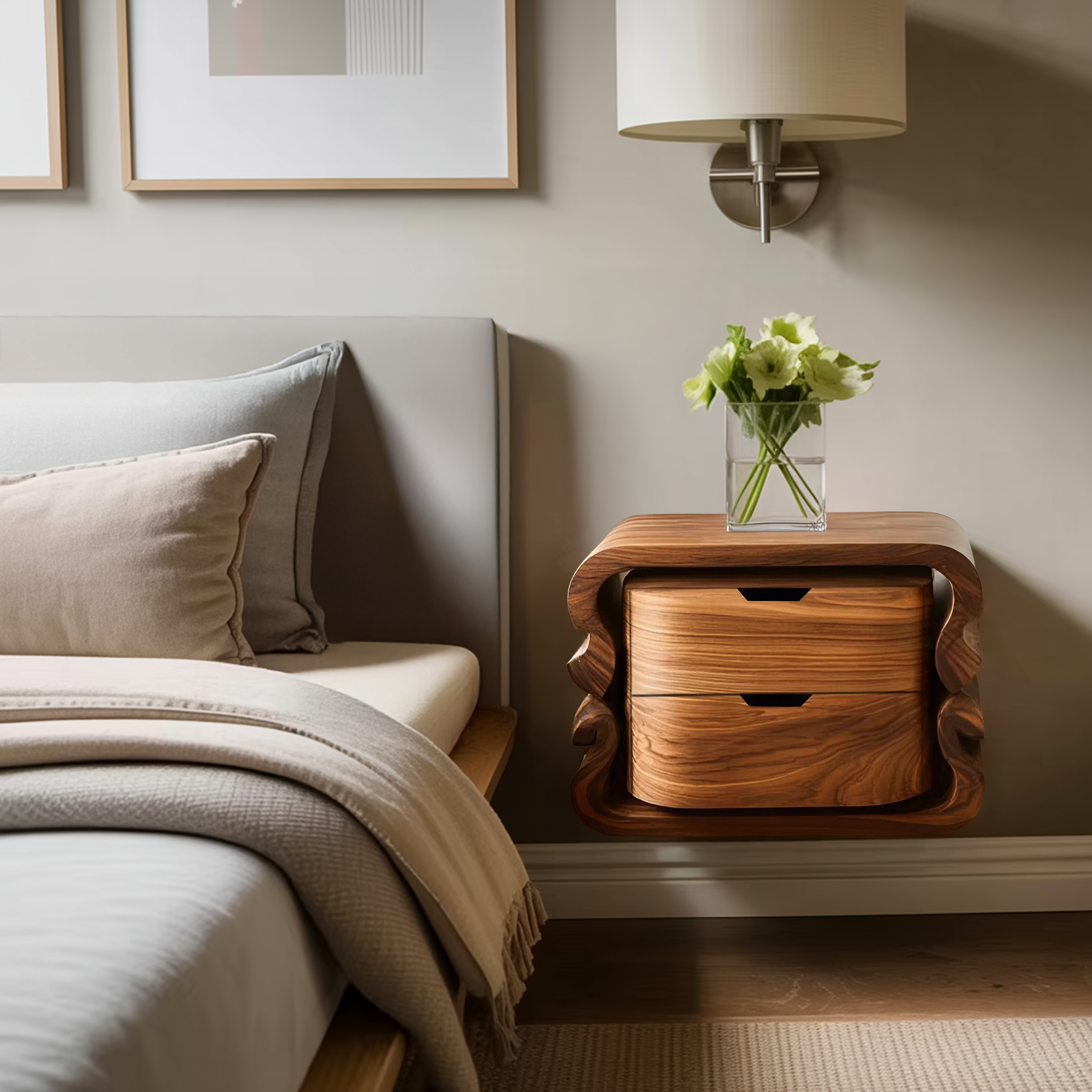 Sculptural Floating Nightstand For Modern Bedroom