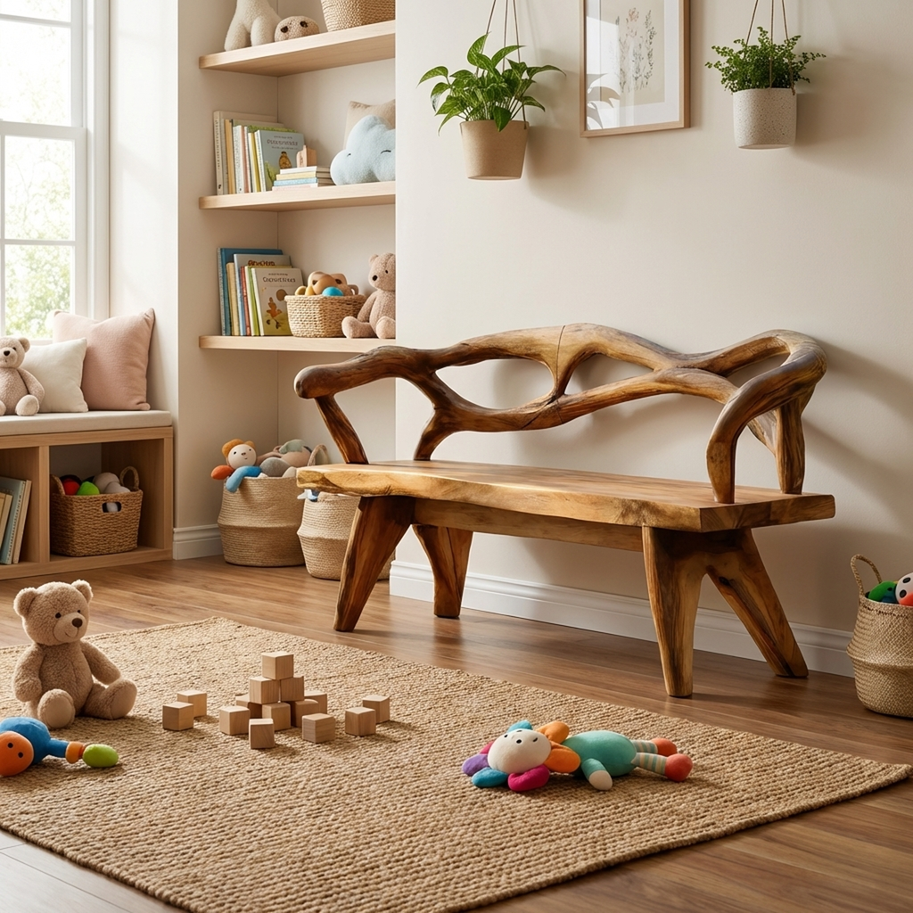 Natural Solid Wood Entryway Bench For Hallway Interior