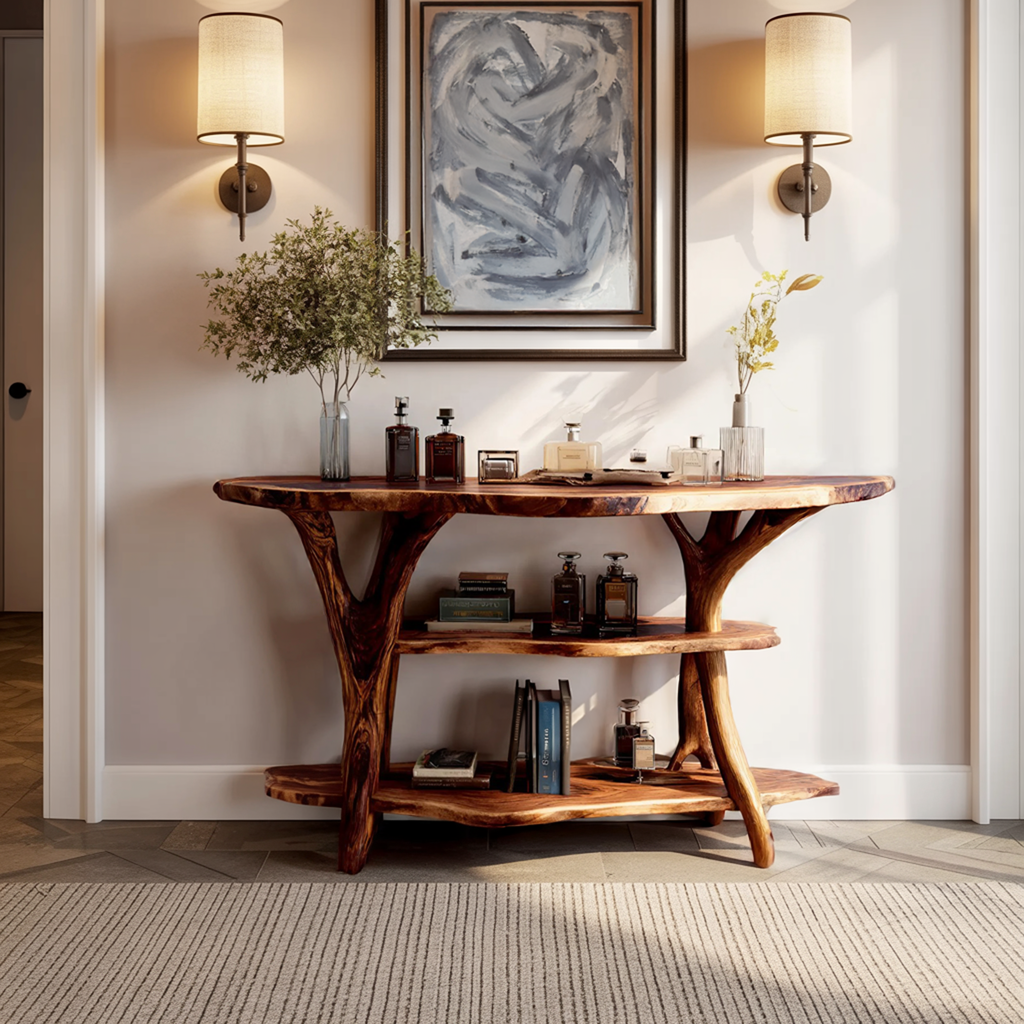 Handcrafted Wooden Live Edge Console Table For Stylish Entryway Furniture