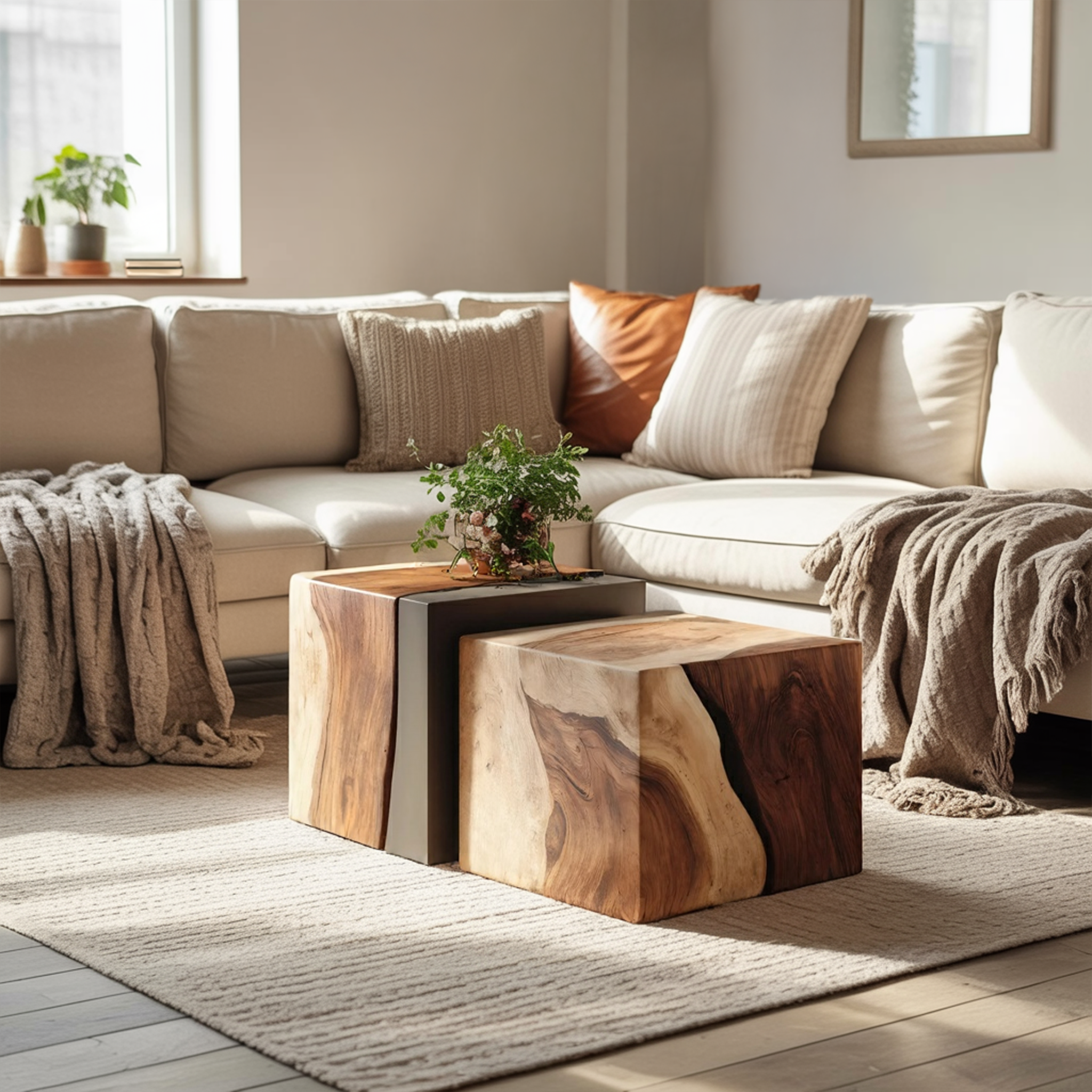 Mid Century Solid Wood Square Coffee Table For Bedroom Decor
