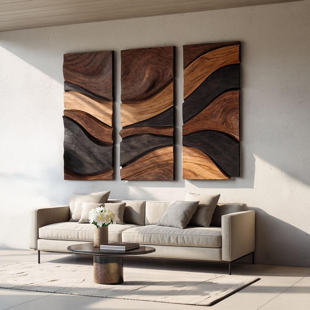 Modern Solid Wood Wall Art For Contemporary Living Room