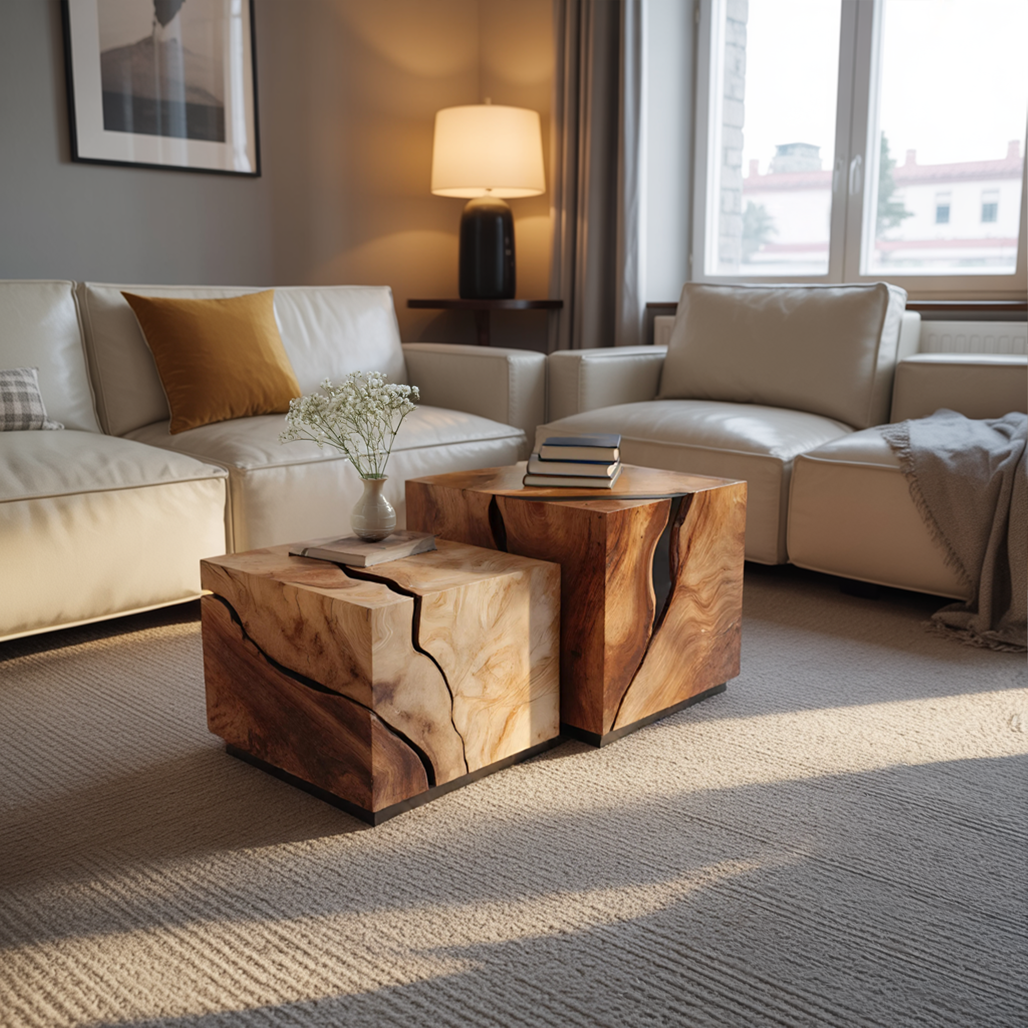 Mid Century Solid Wood Low Coffee Table For Living Room
