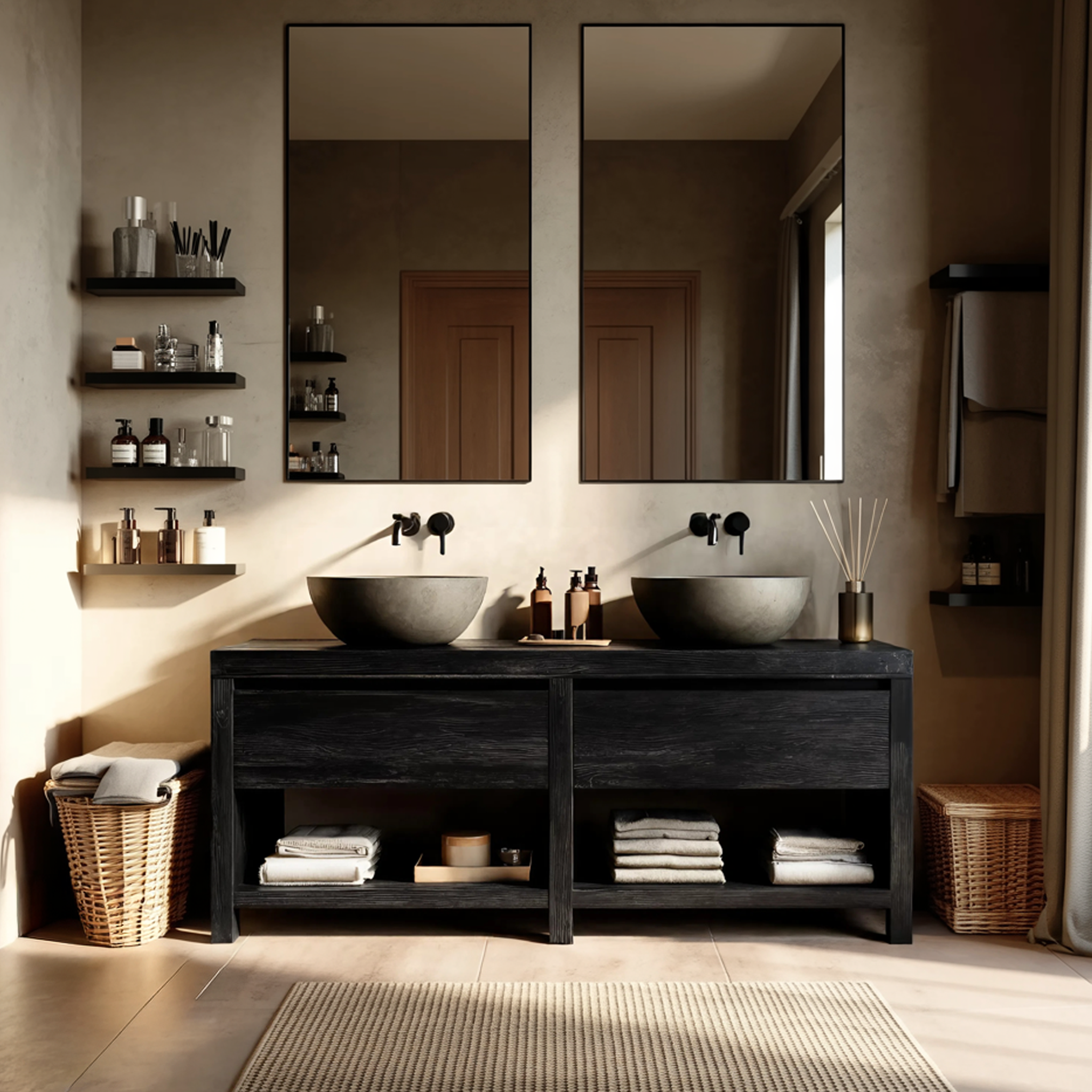 Luxury Bathroom Vanity With Open Shelf Storage For Bathroom