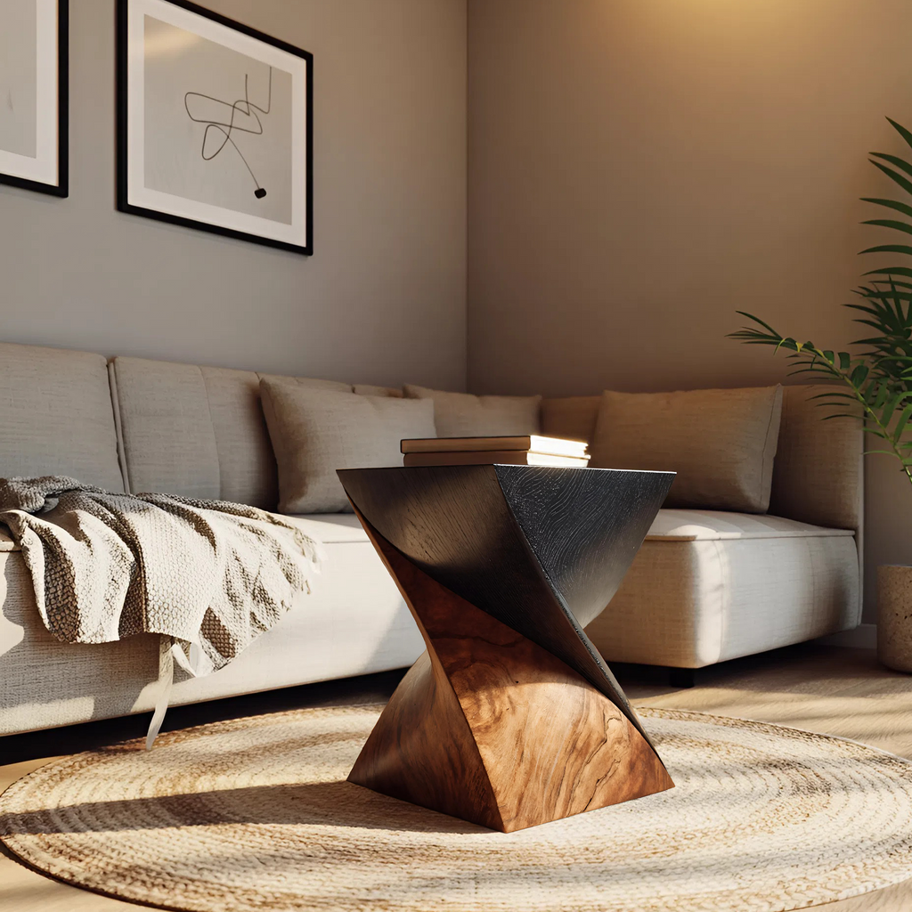 Handcrafted Wooden Side Table For Living Room Art Style